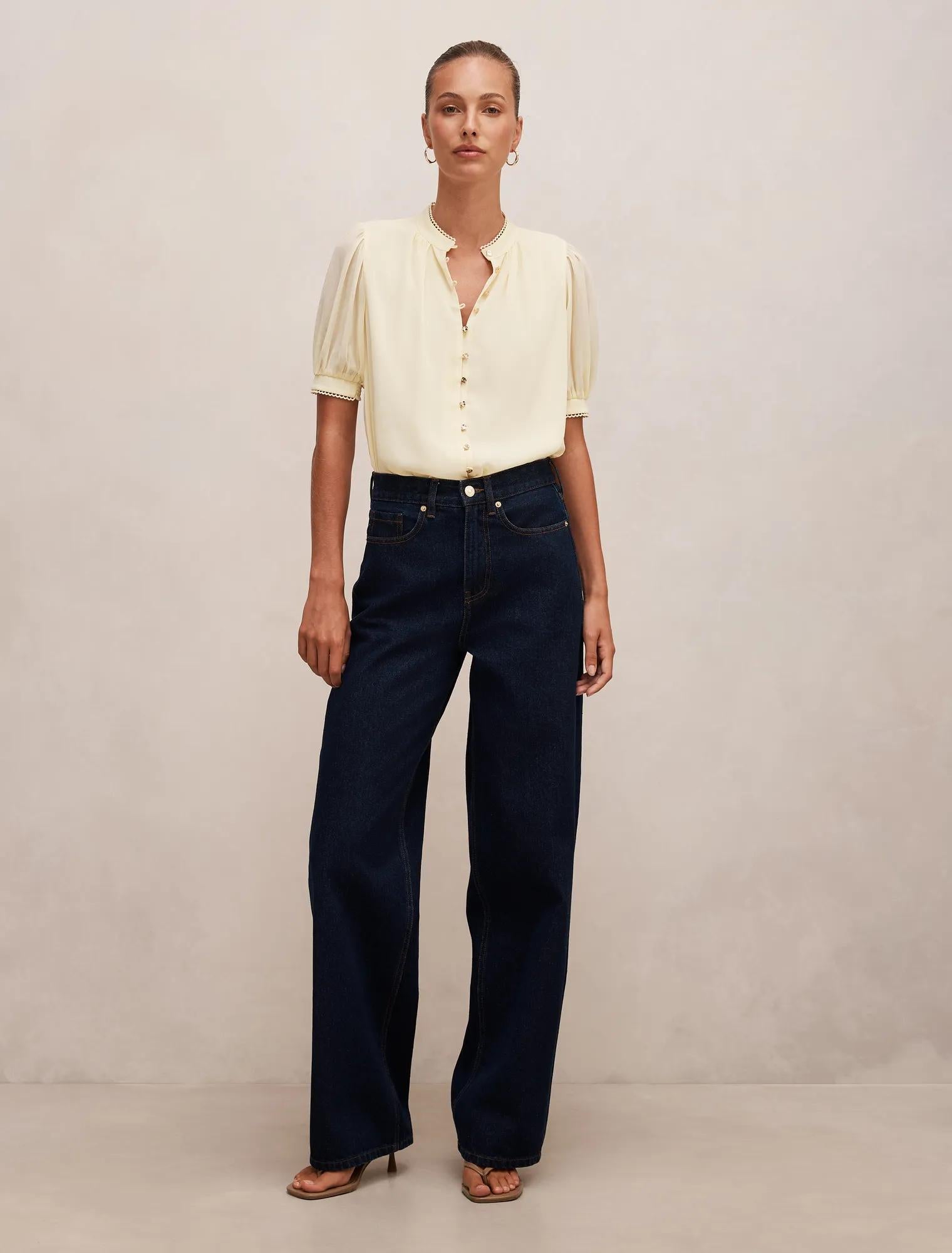 Leighton Short Sleeve Blouse Double Cream