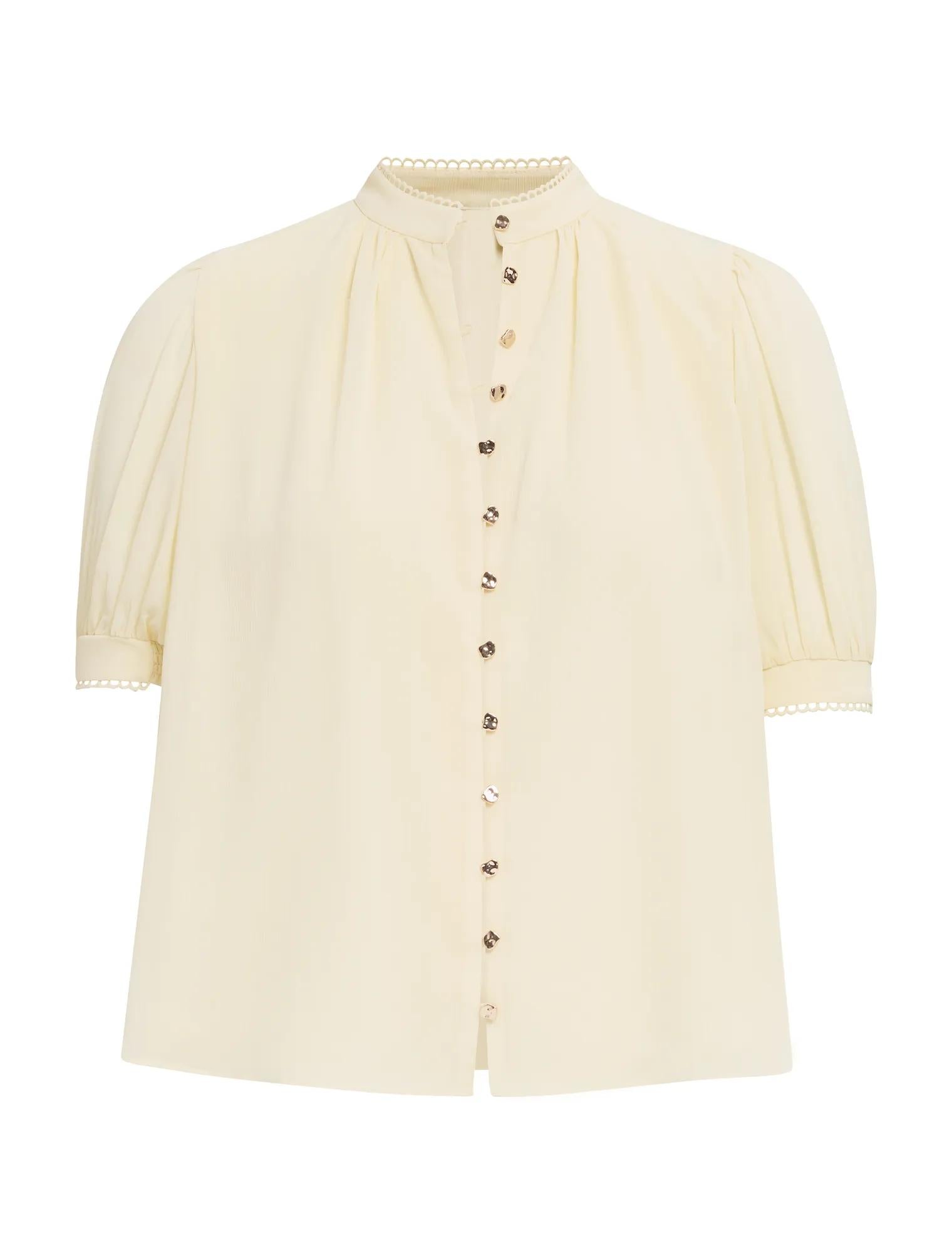 Leighton Short Sleeve Blouse Double Cream_mannequin