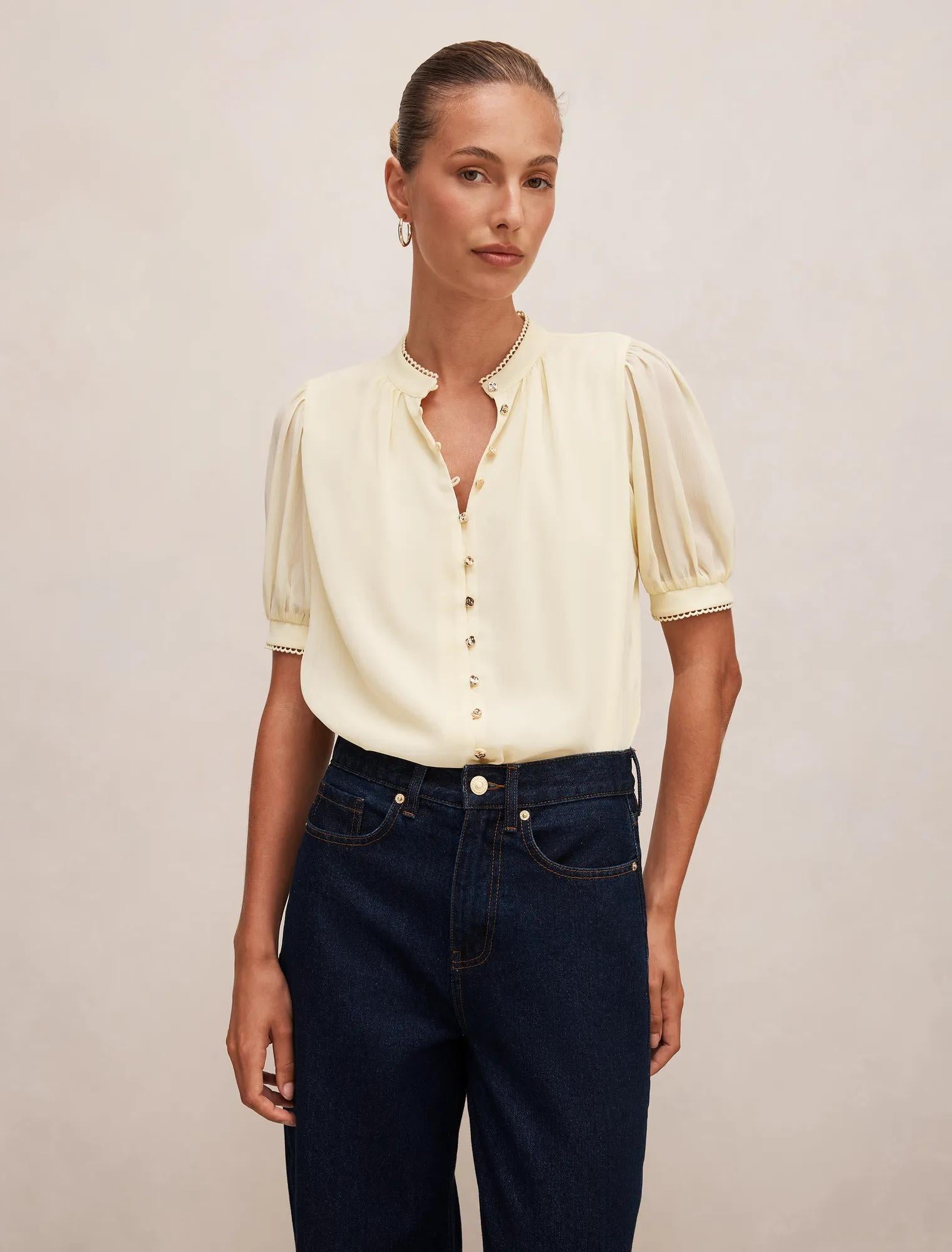 Leighton Short Sleeve Blouse Double Cream