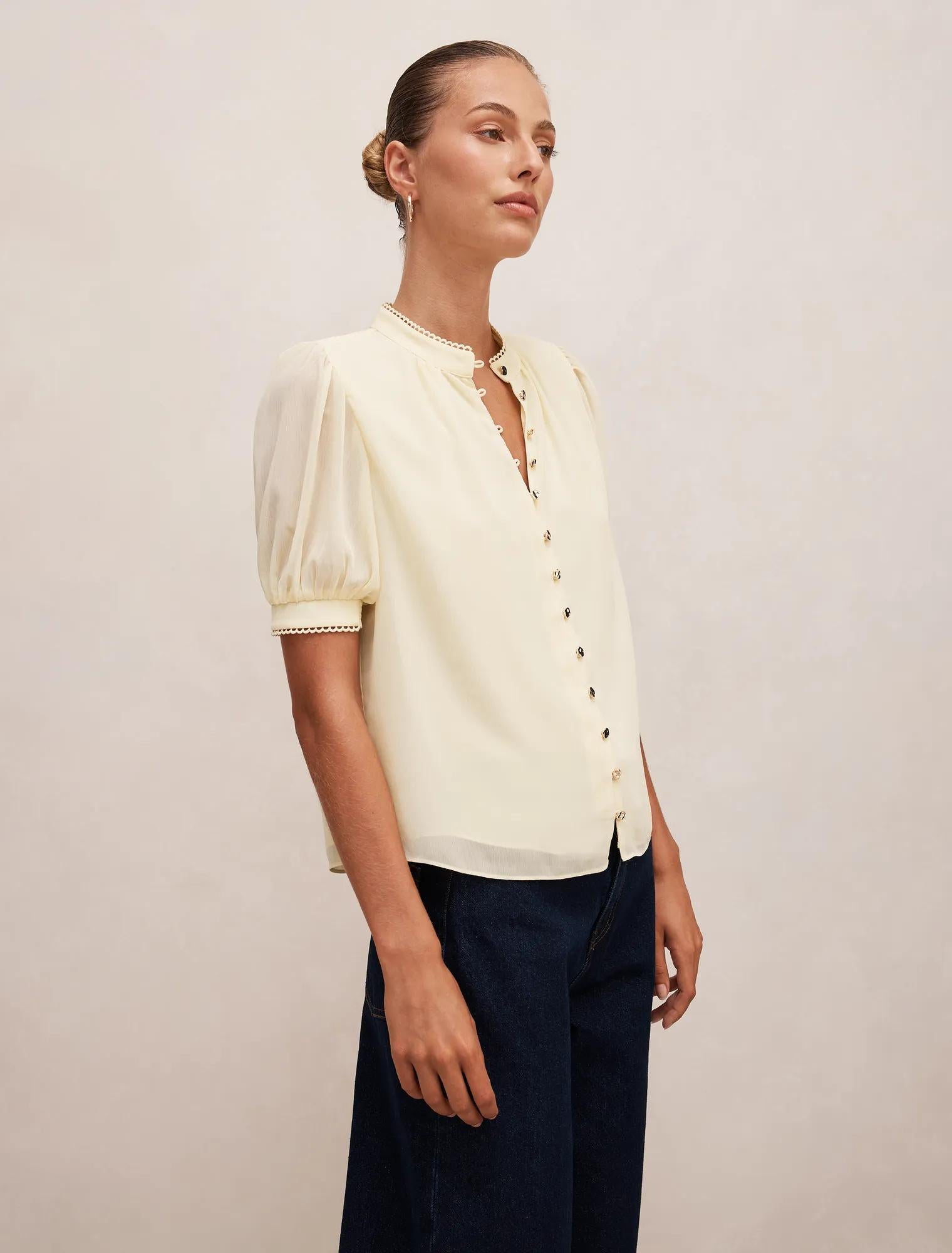 Leighton Short Sleeve Blouse Double Cream