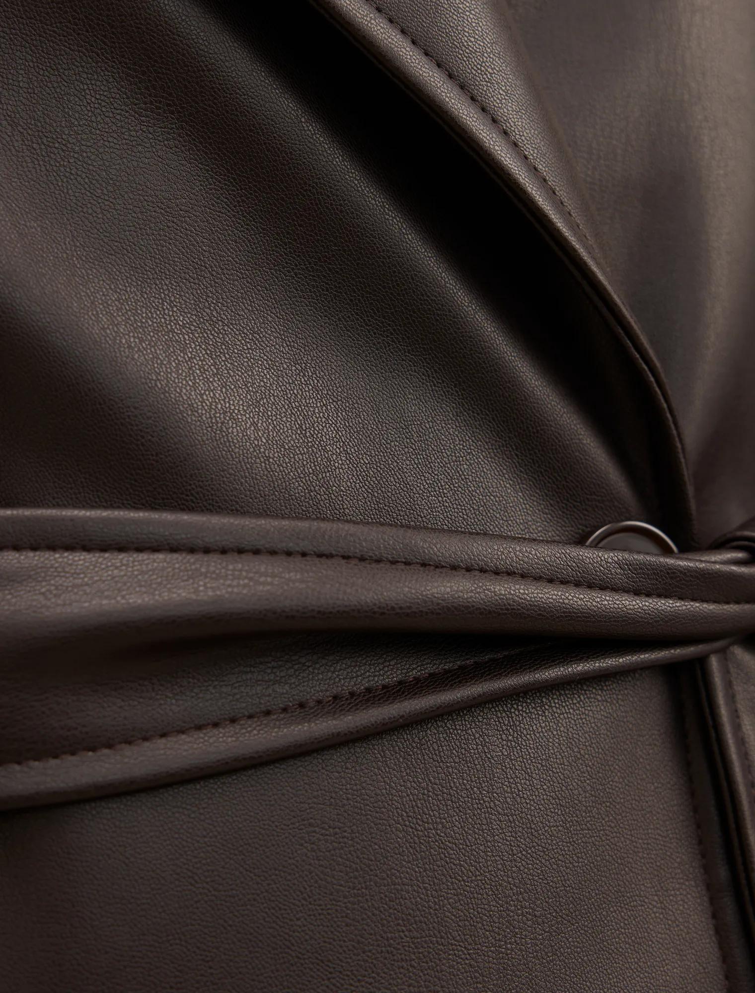 Payton Short Faux Leather Trench Coat Chocolate