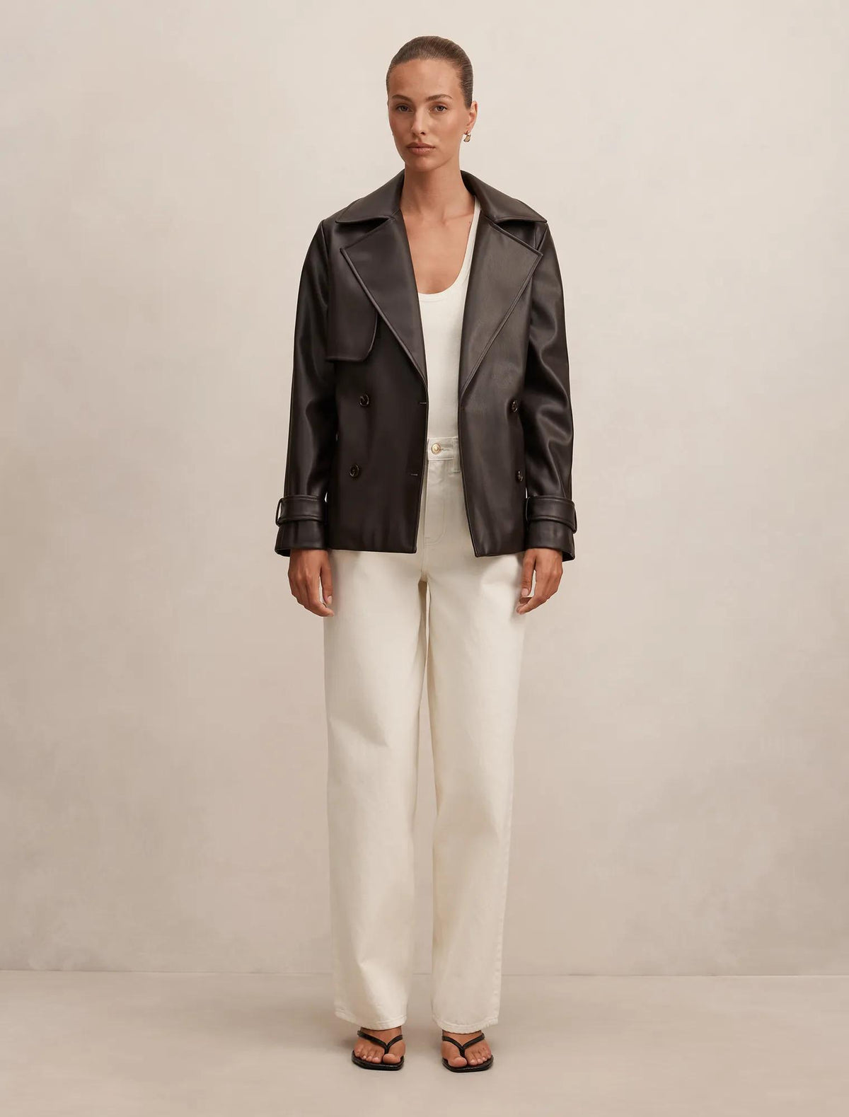 Payton Short Faux Leather Trench Coat Chocolate