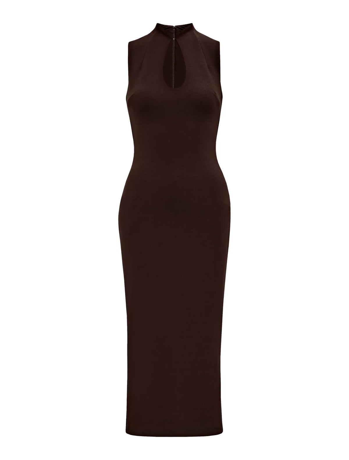 Frankie High Neck Keyhole Bodycon Chocolate_mannequin
