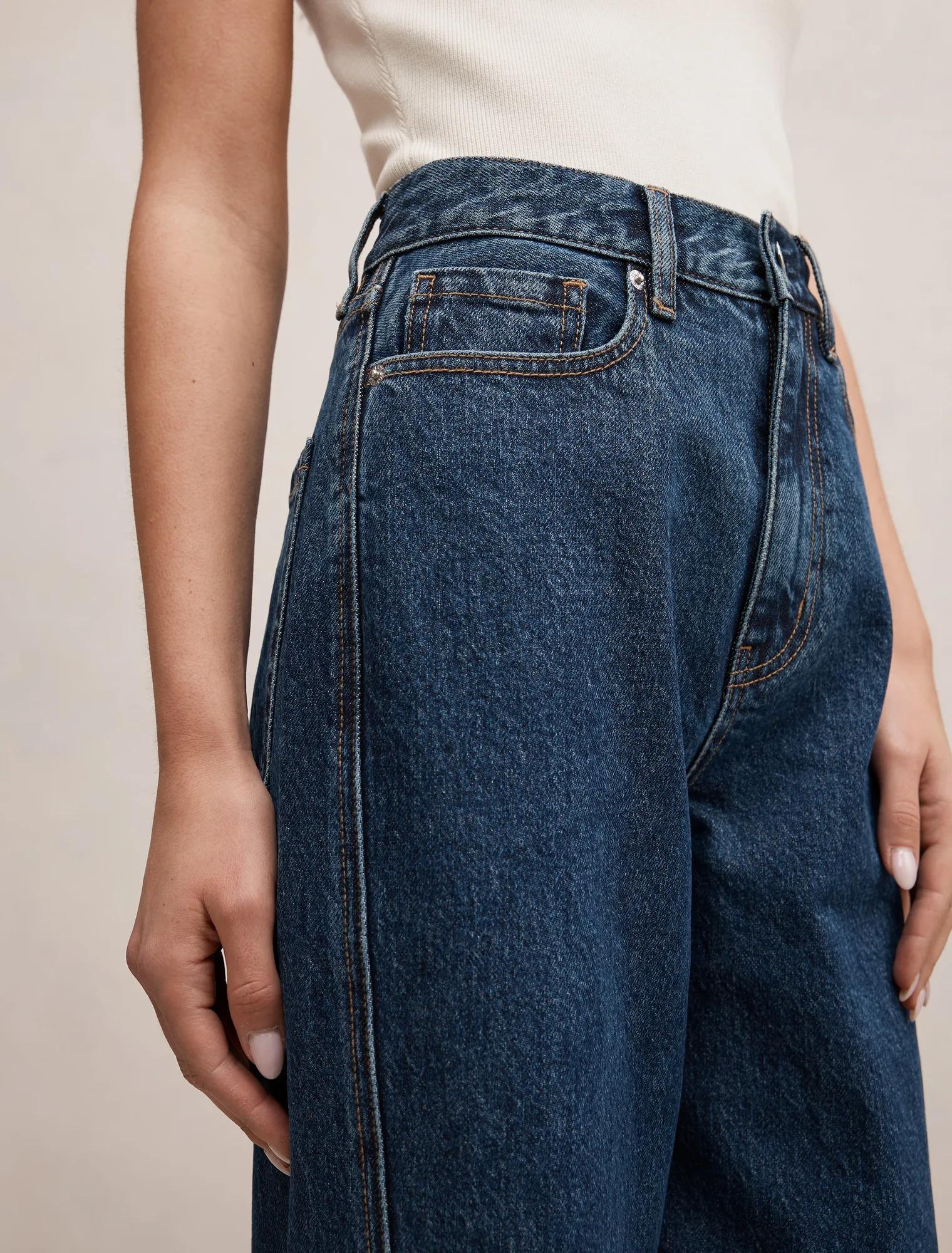 Kate Twisted Seam Wide Leg Jean Mid Wash