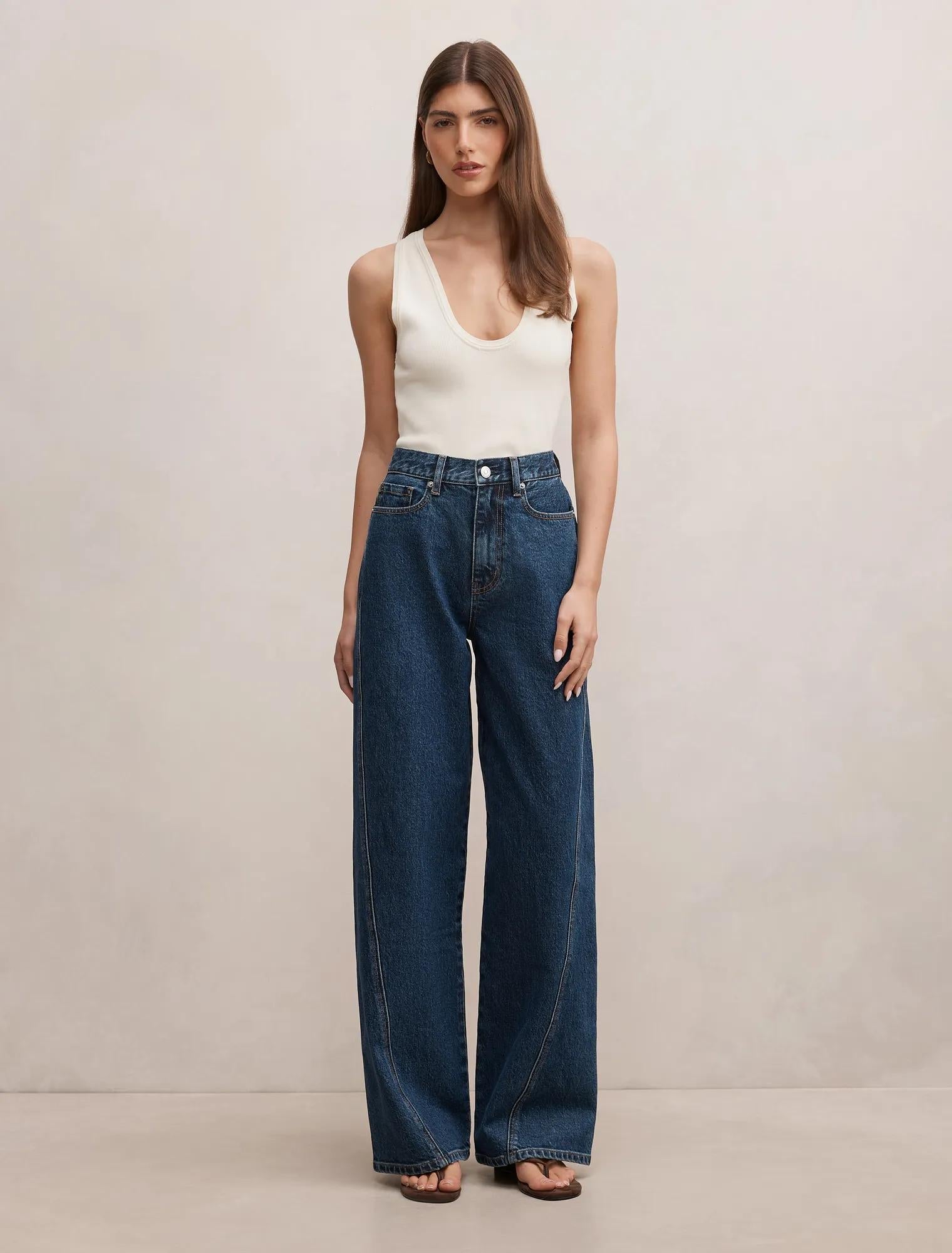 Kate Twisted Seam Wide Leg Jean Mid Wash