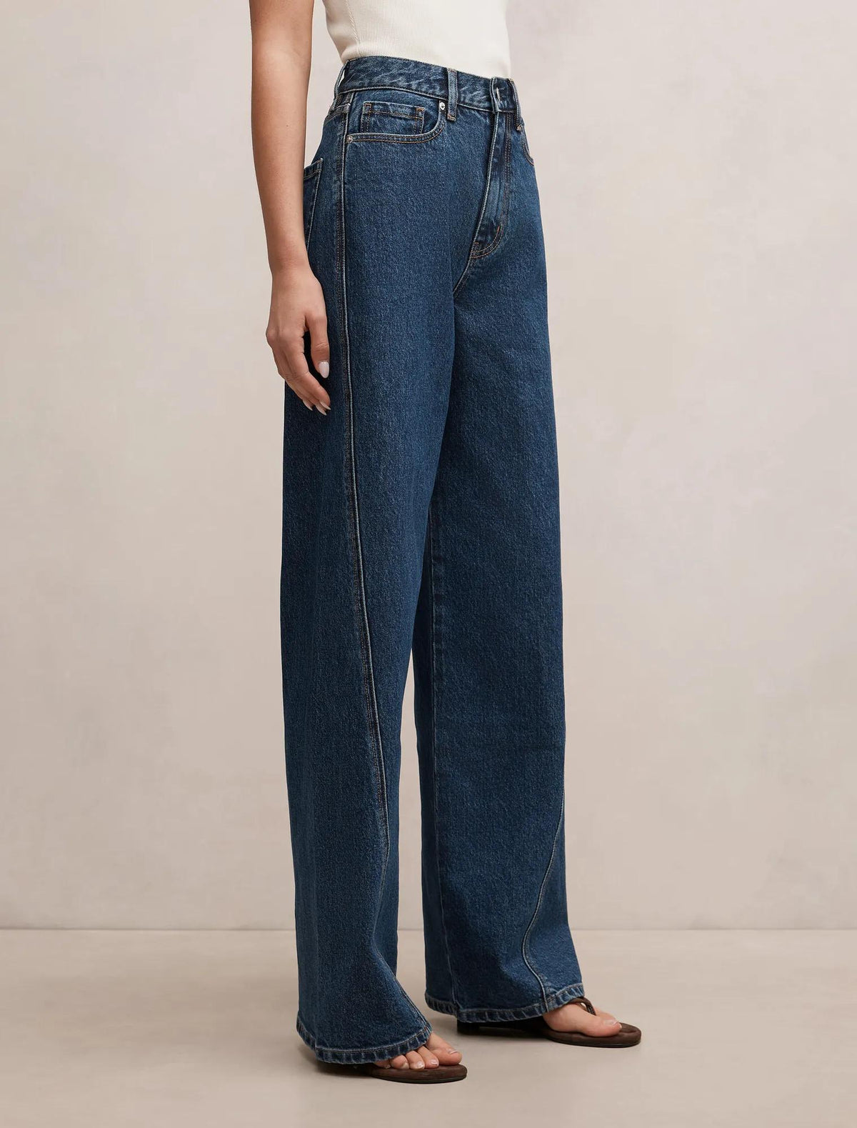Kate Twisted Seam Wide Leg Jean Mid Wash
