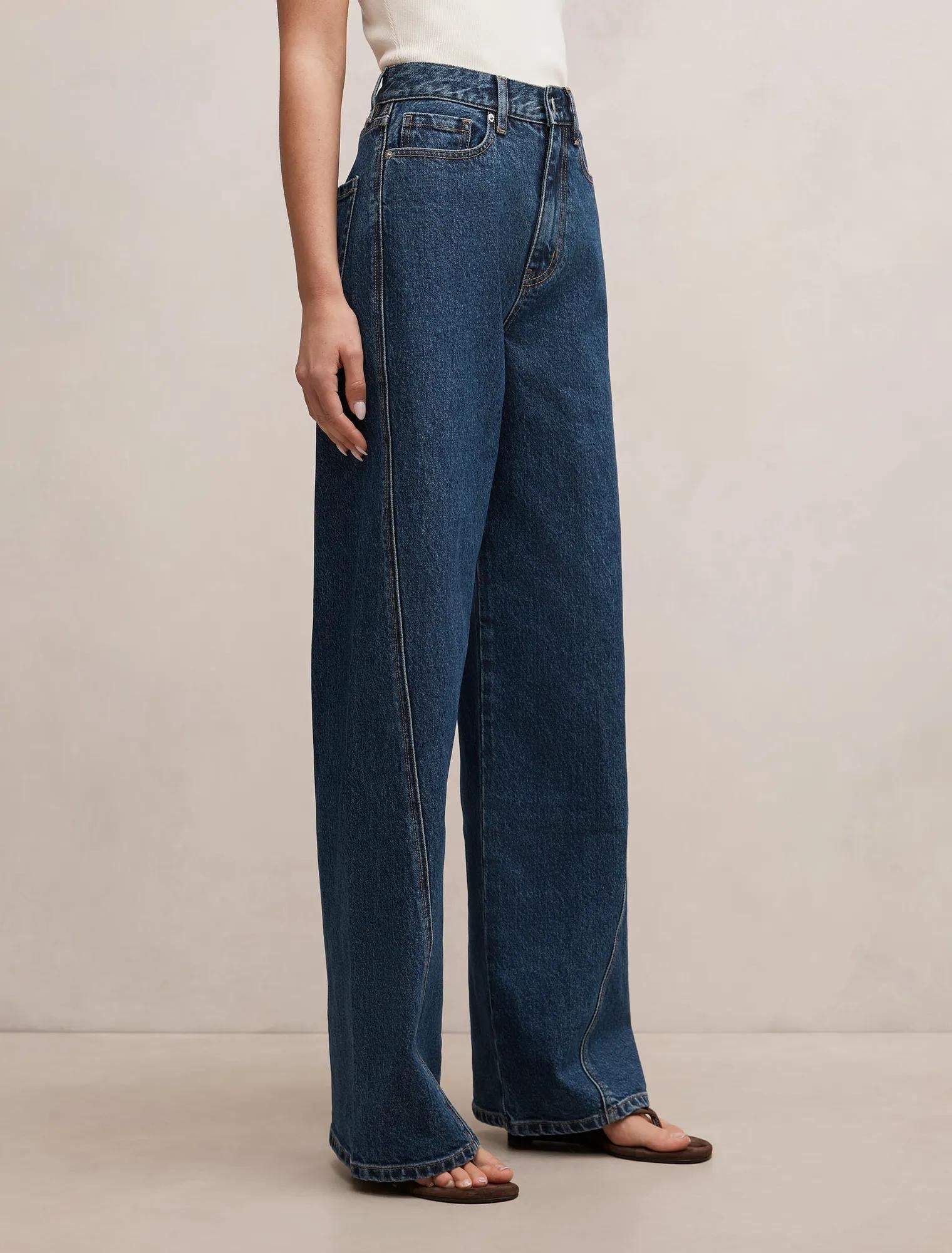 Kate Twisted Seam Wide Leg Jean Mid Wash