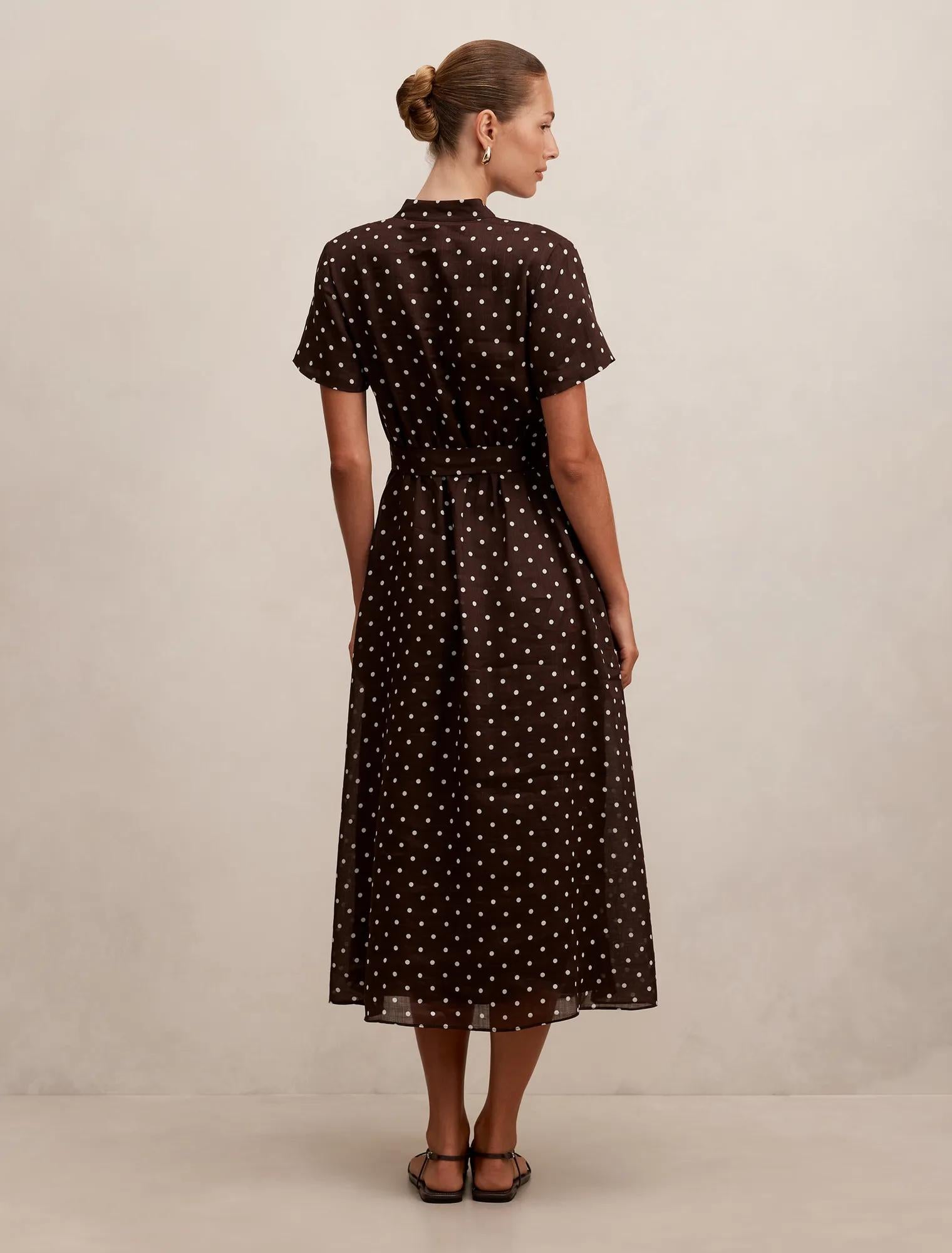 Therese Short Sleeve Midi Dress Choc Kinsey Spot