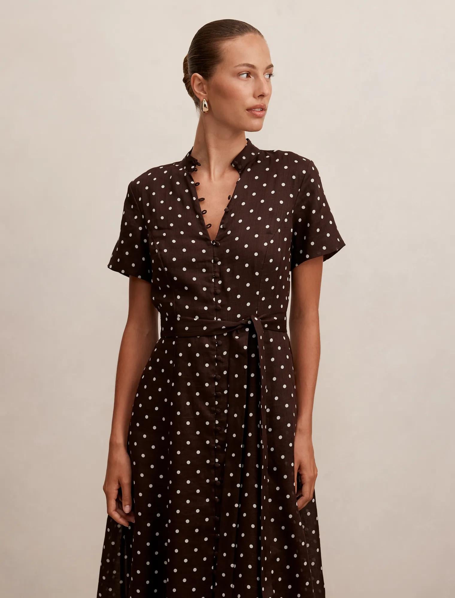 Therese Short Sleeve Midi Dress Choc Kinsey Spot