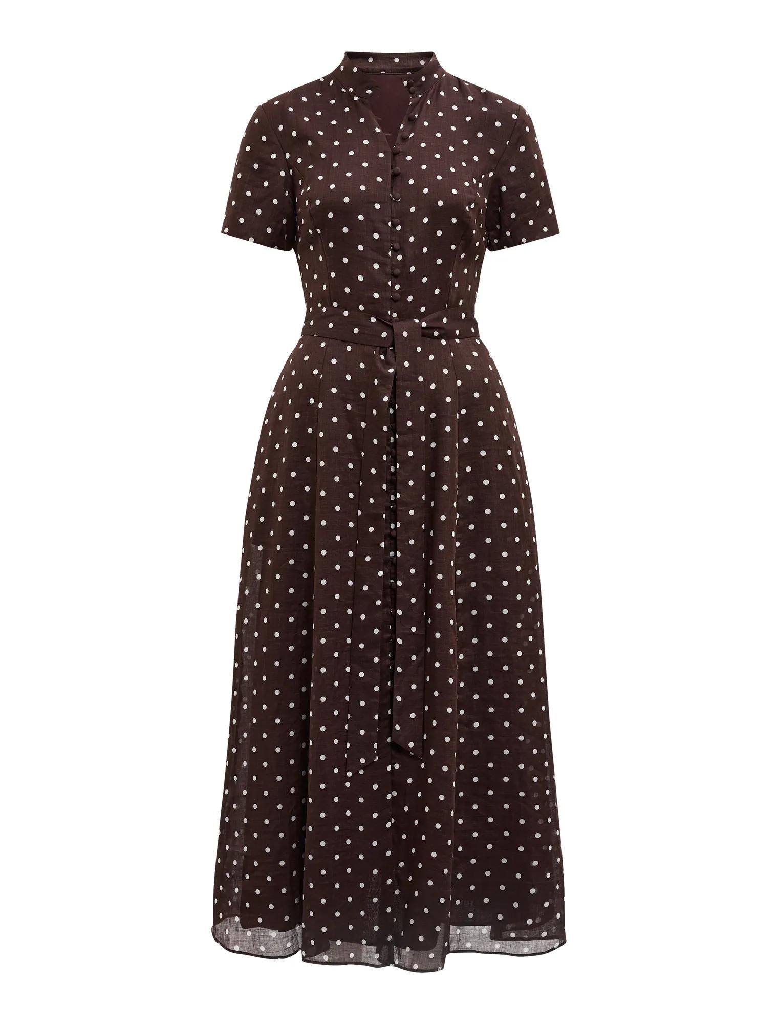 Therese Short Sleeve Midi Dress Choc Kinsey Spot_mannequin