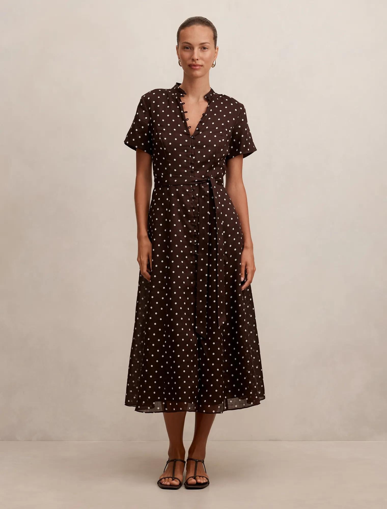 Therese Short Sleeve Midi Dress Choc Kinsey Spot