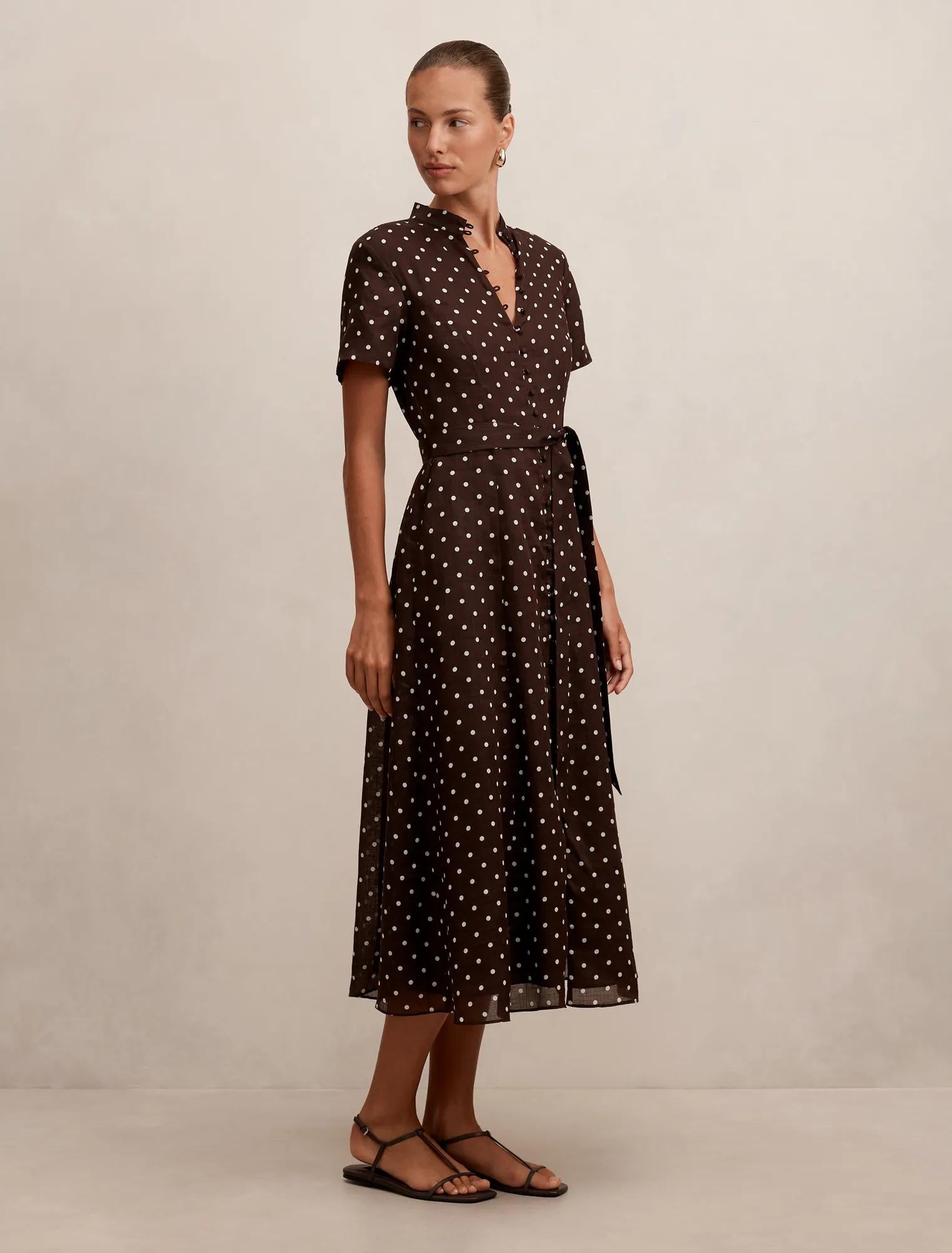 Therese Short Sleeve Midi Dress Choc Kinsey Spot