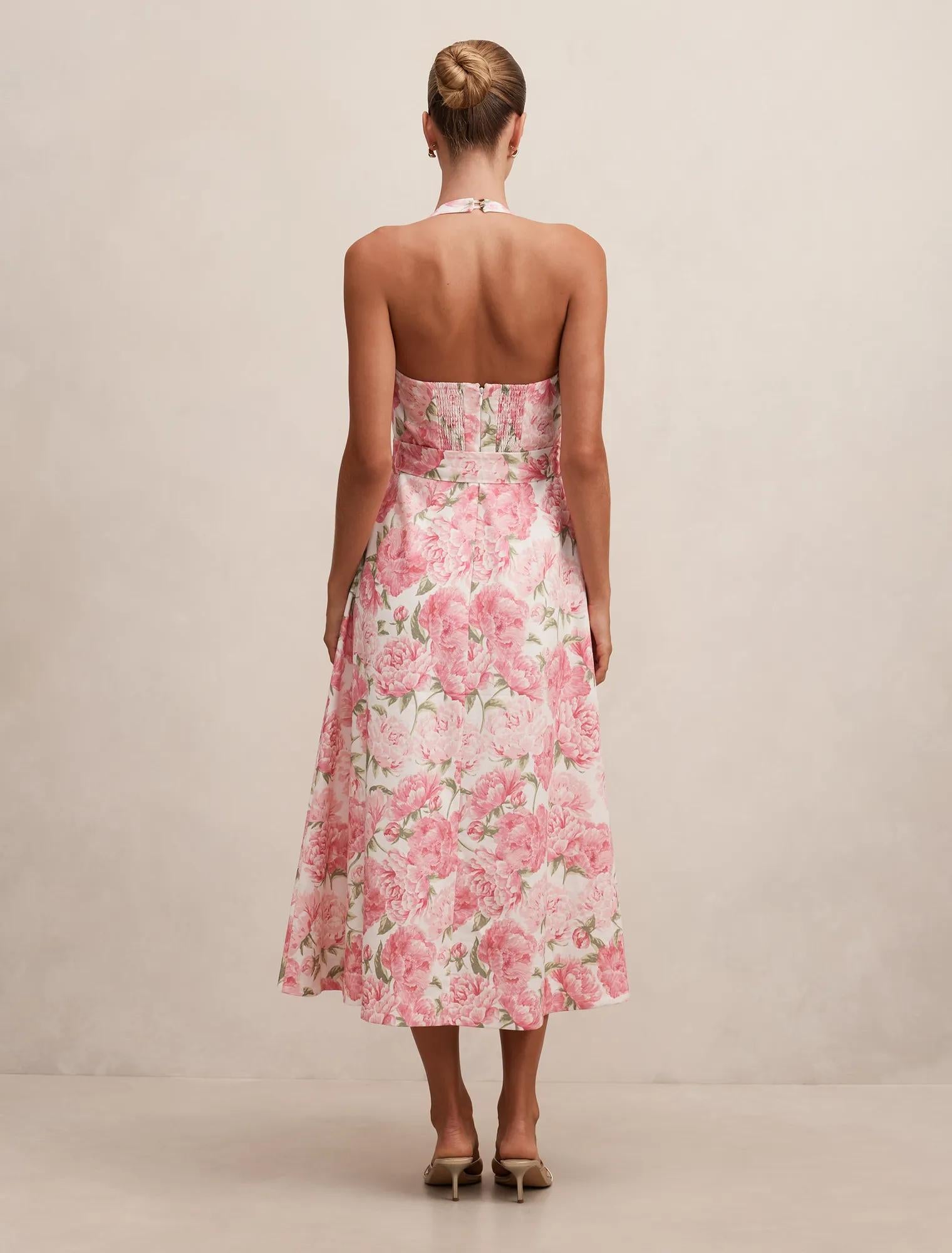 Blossom Halter Midi Dress Pink Loft Floral