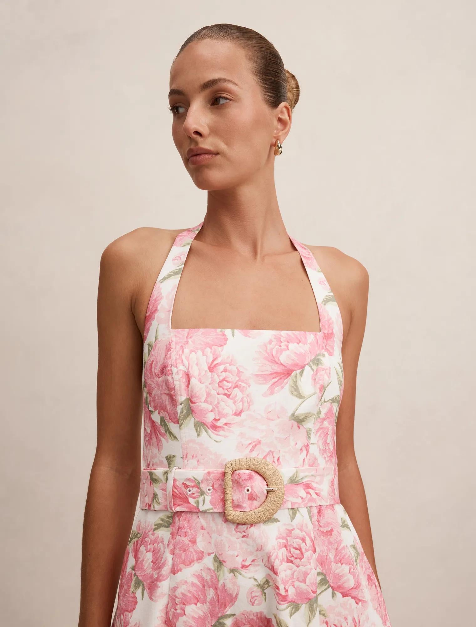 Blossom Halter Midi Dress Pink Loft Floral