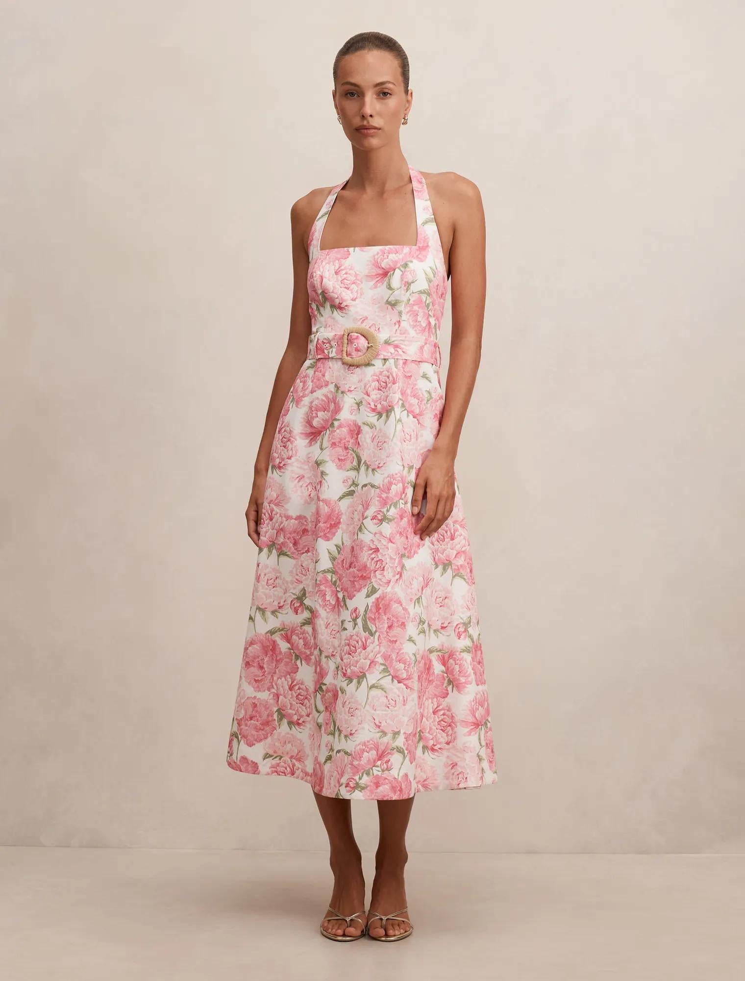 Blossom Halter Midi Dress Pink Loft Floral
