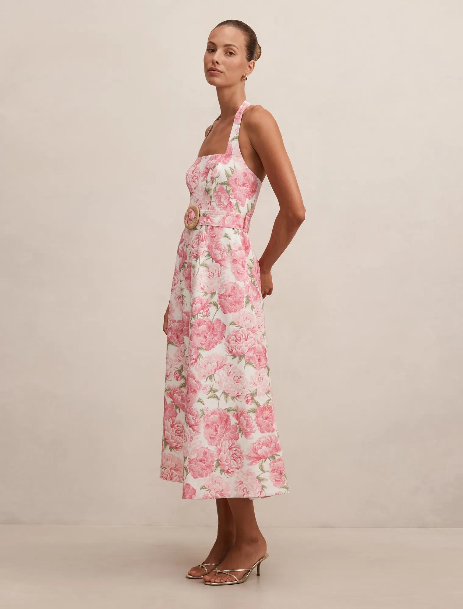 Blossom Halter Midi Dress Pink Loft Floral