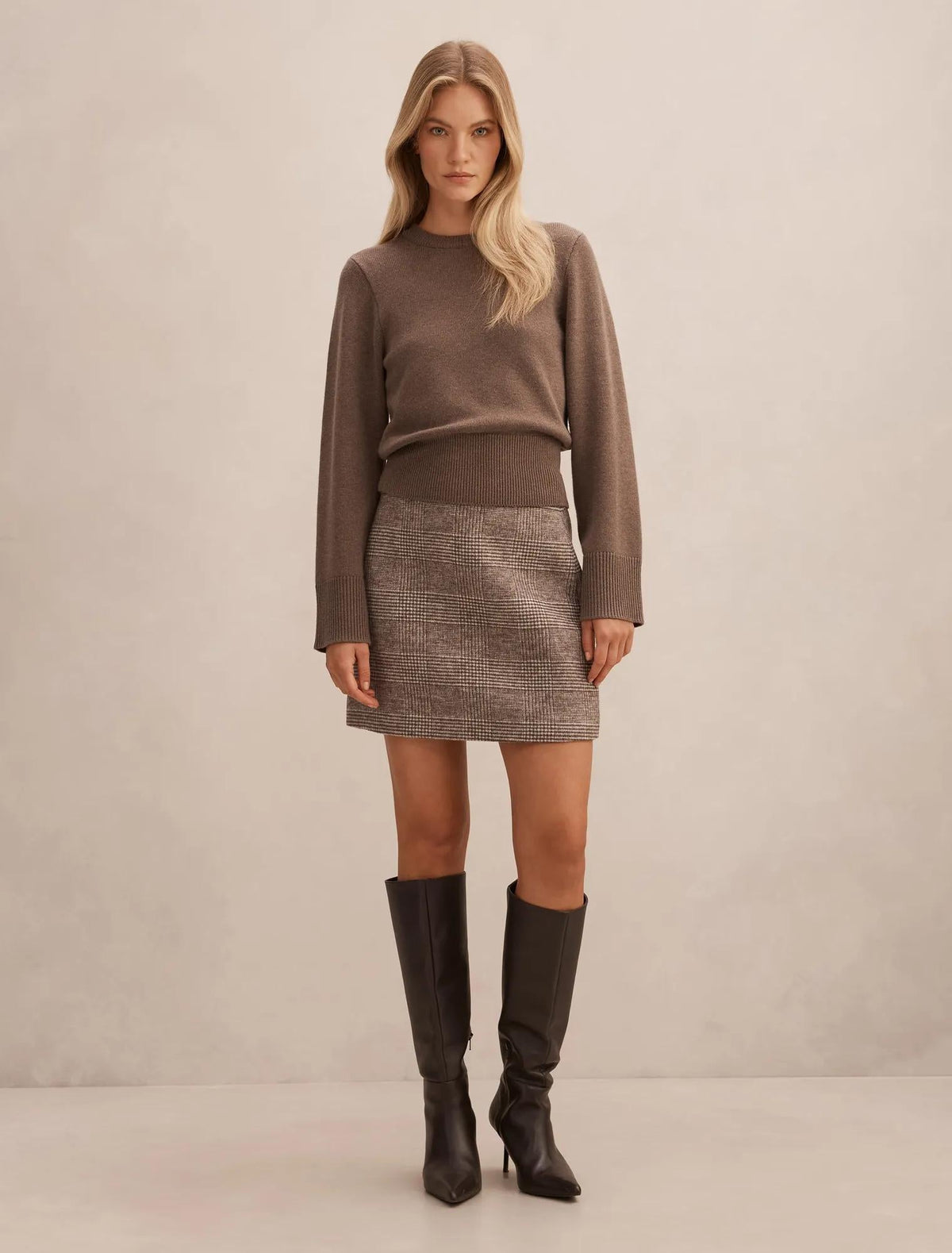 Molly Check Mini Skirt Mid Brown Check Set
