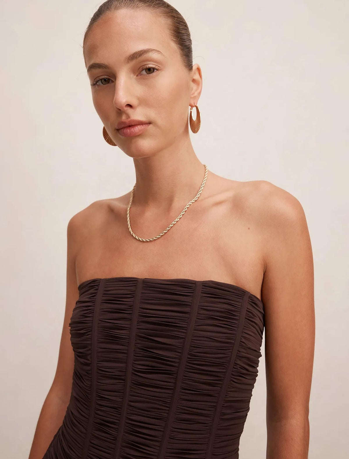 Lorelei Strapless Ruched Maxi Freckle