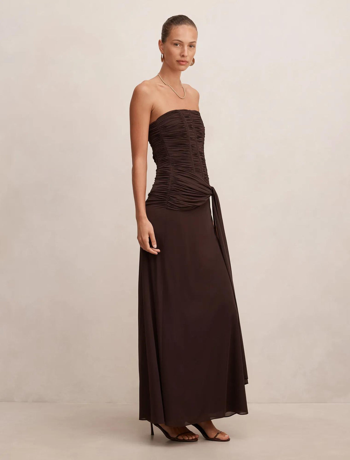 Lorelei Strapless Ruched Maxi Freckle