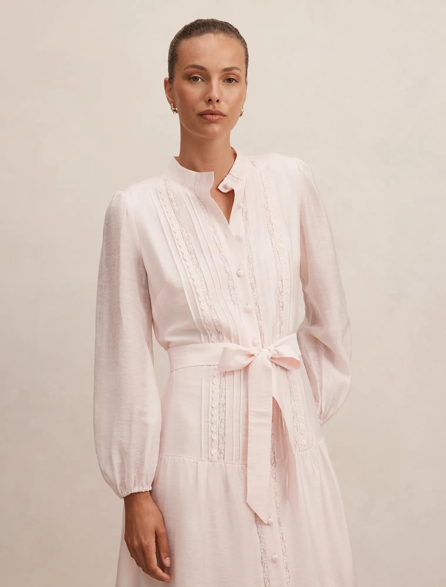 Rachel Lace Trim Midi Dress Rosewater