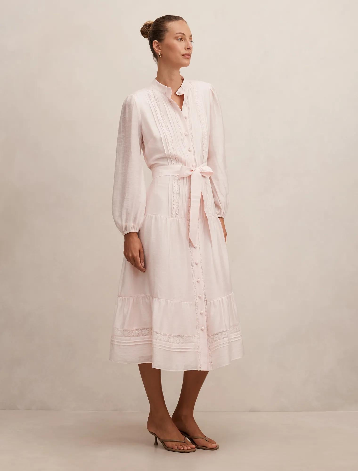 Rachel Lace Trim Midi Dress Rosewater