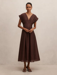 Alessandra Petite Tucked Midi Dress Chocolate