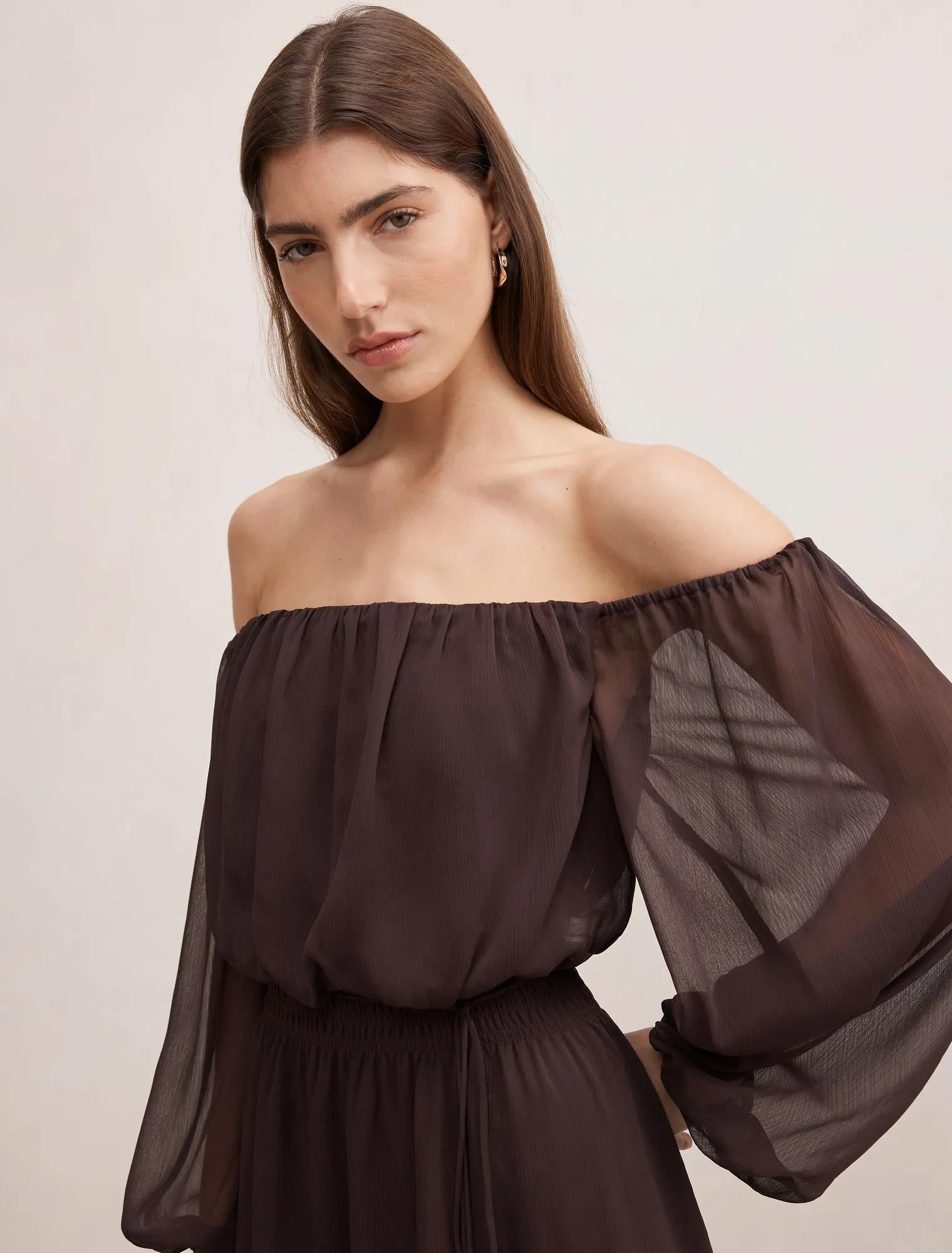Elodie Off Shoulder Midi Dress Dark Chocolate