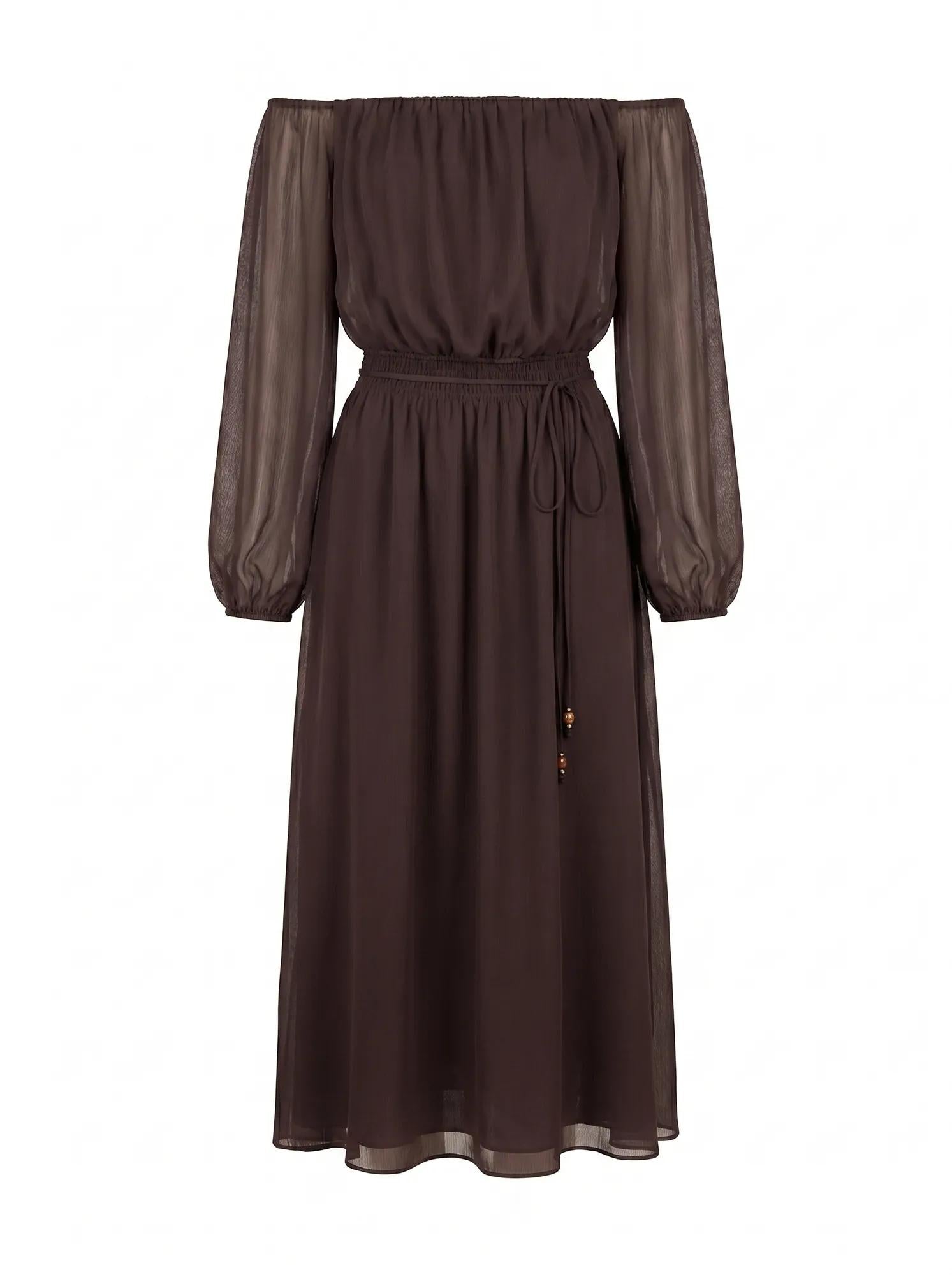 Elodie Off Shoulder Midi Dress Dark Chocolate_mannequin