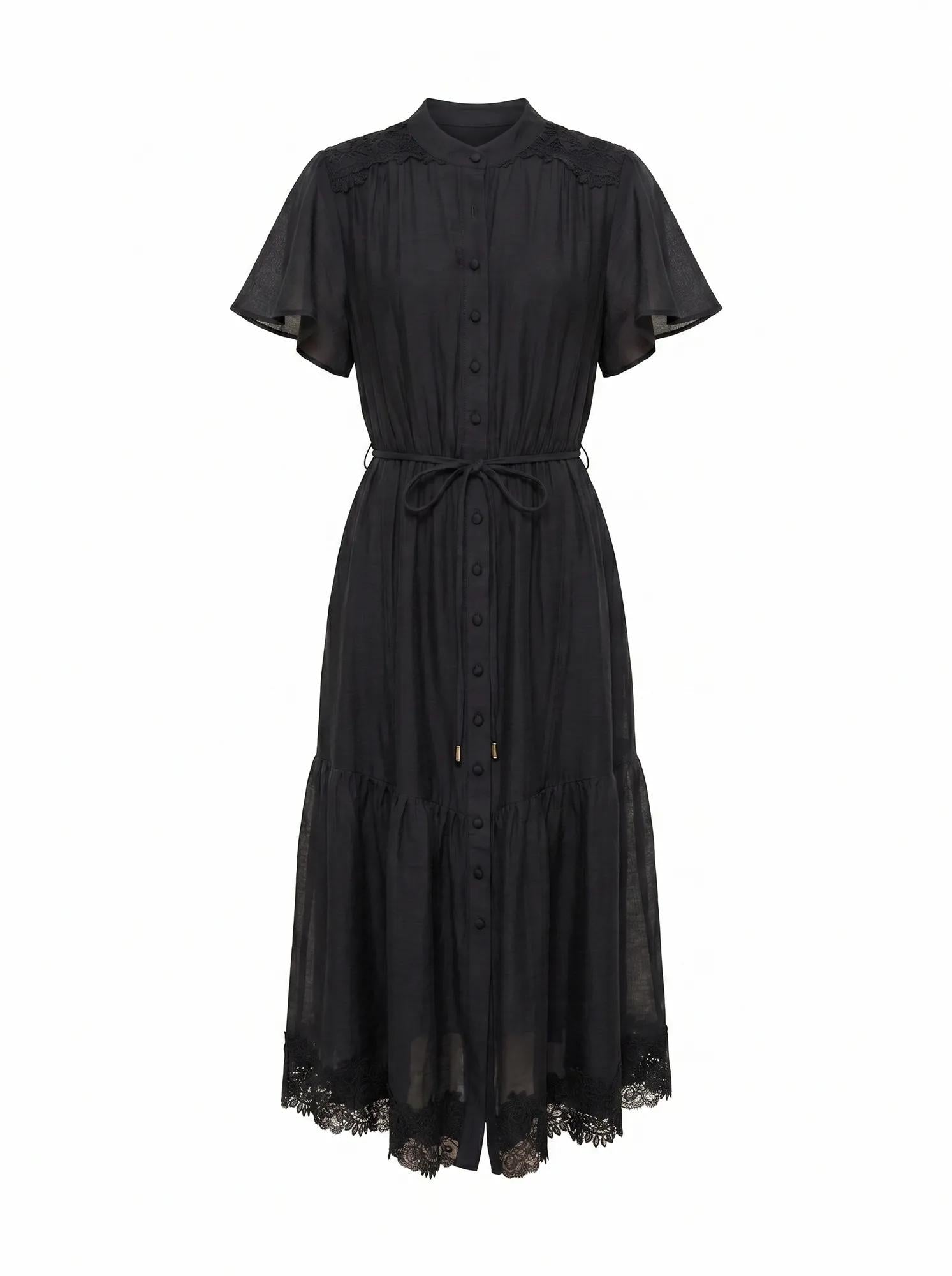 Harriet Petite Lace Midi Dress Navy_mannequin