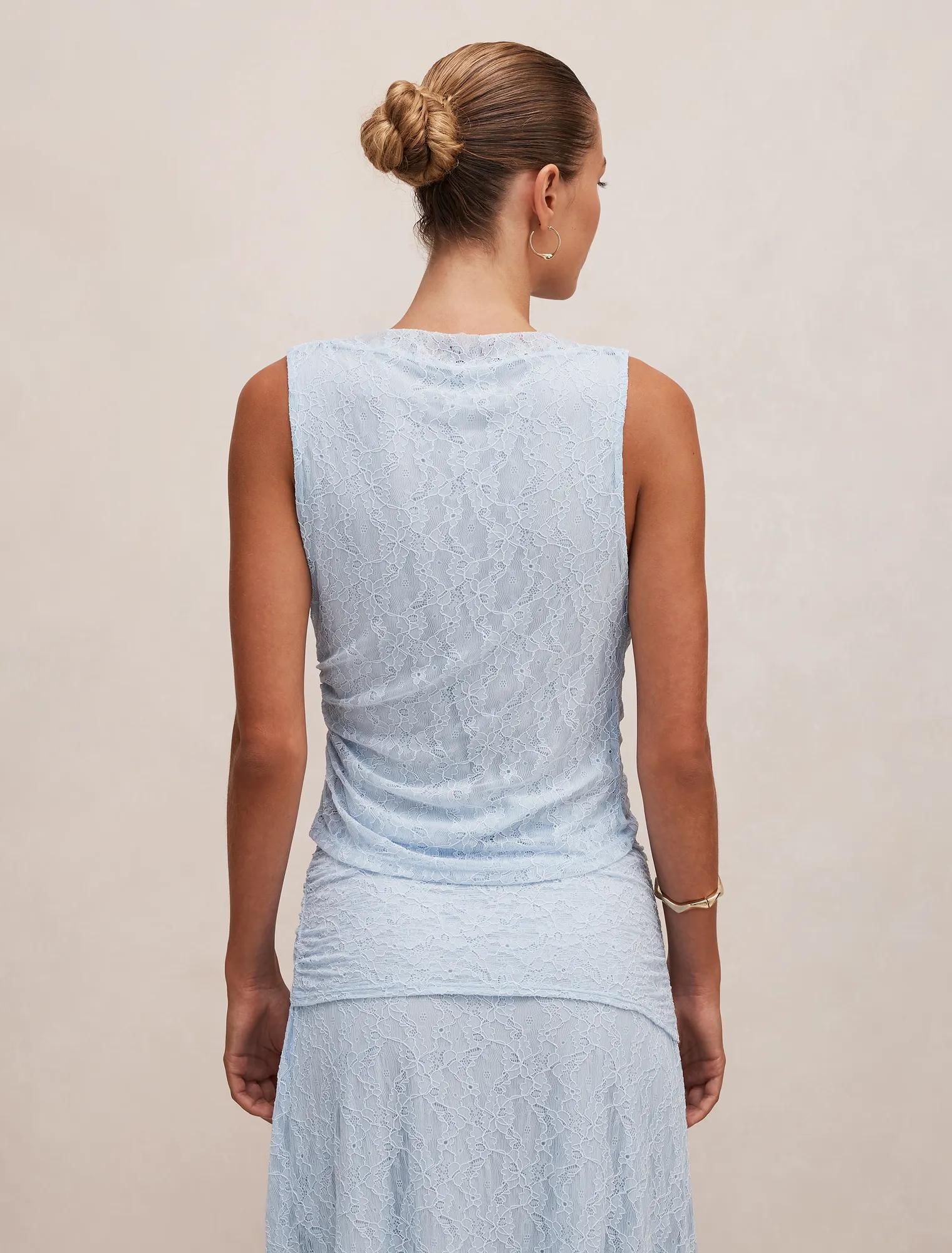 Tahlia Textured Lace Tank Soft Blue Co-ord