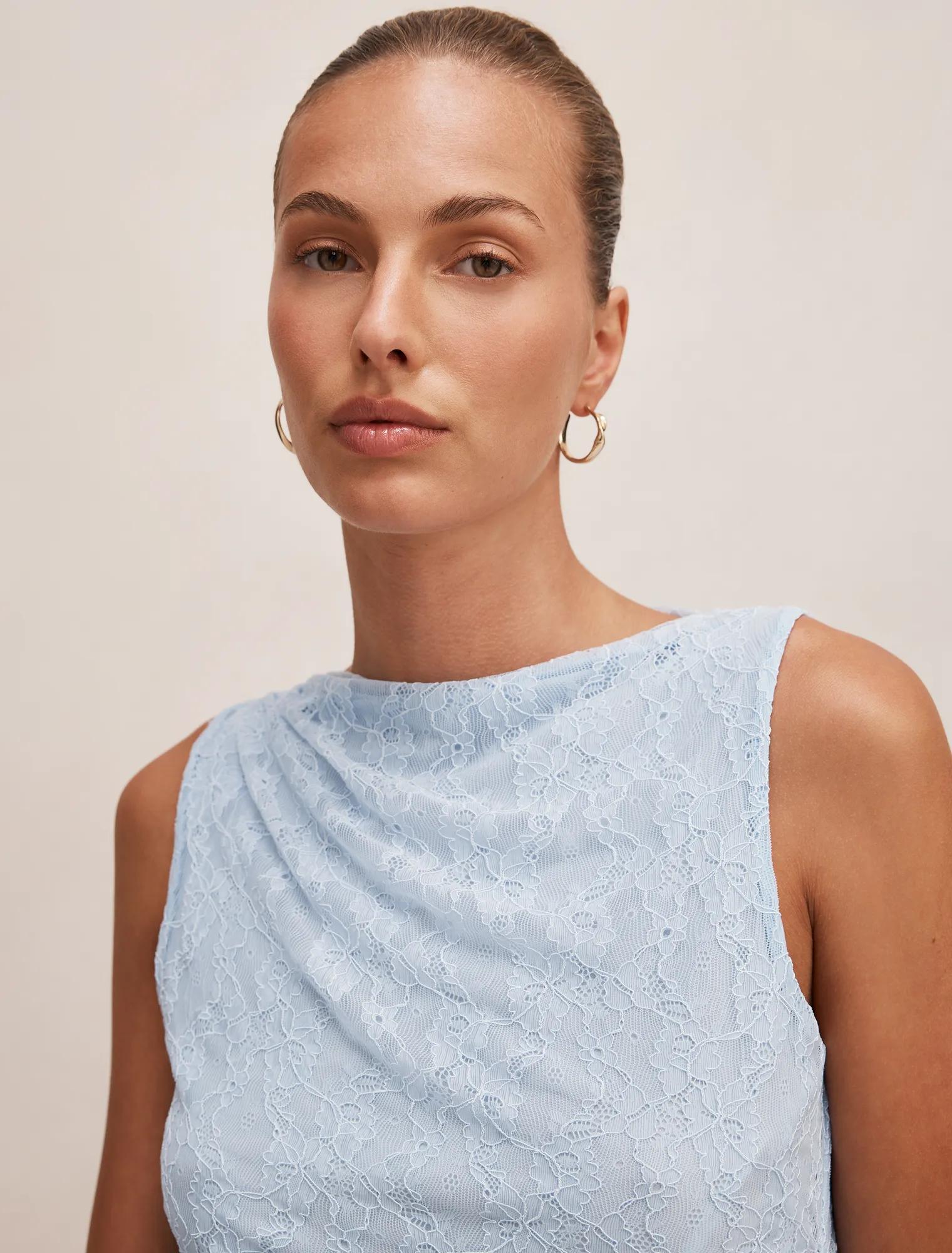 Tahlia Textured Lace Tank Soft Blue Co-ord