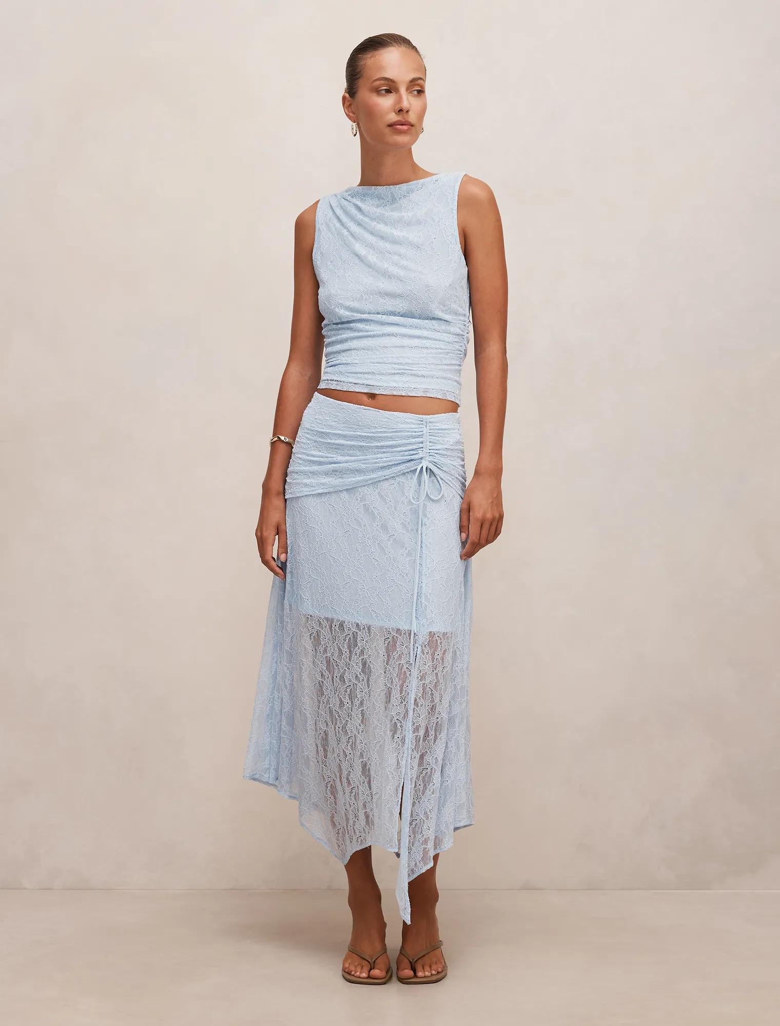 Tahlia Textured Lace Tank Soft Blue Co-ord
