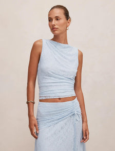Tahlia Textured Lace Tank Soft Blue Co-ord
