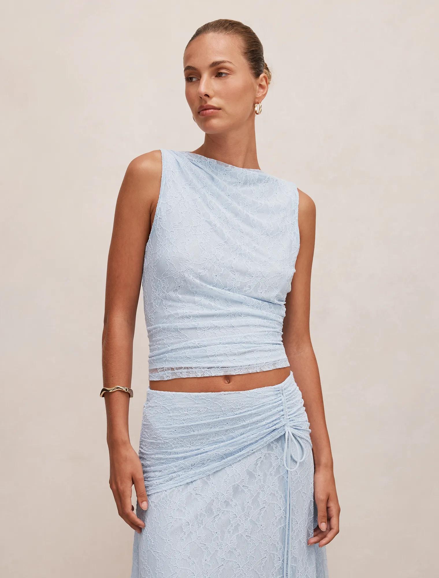 Tahlia Textured Lace Tank Soft Blue Co-ord