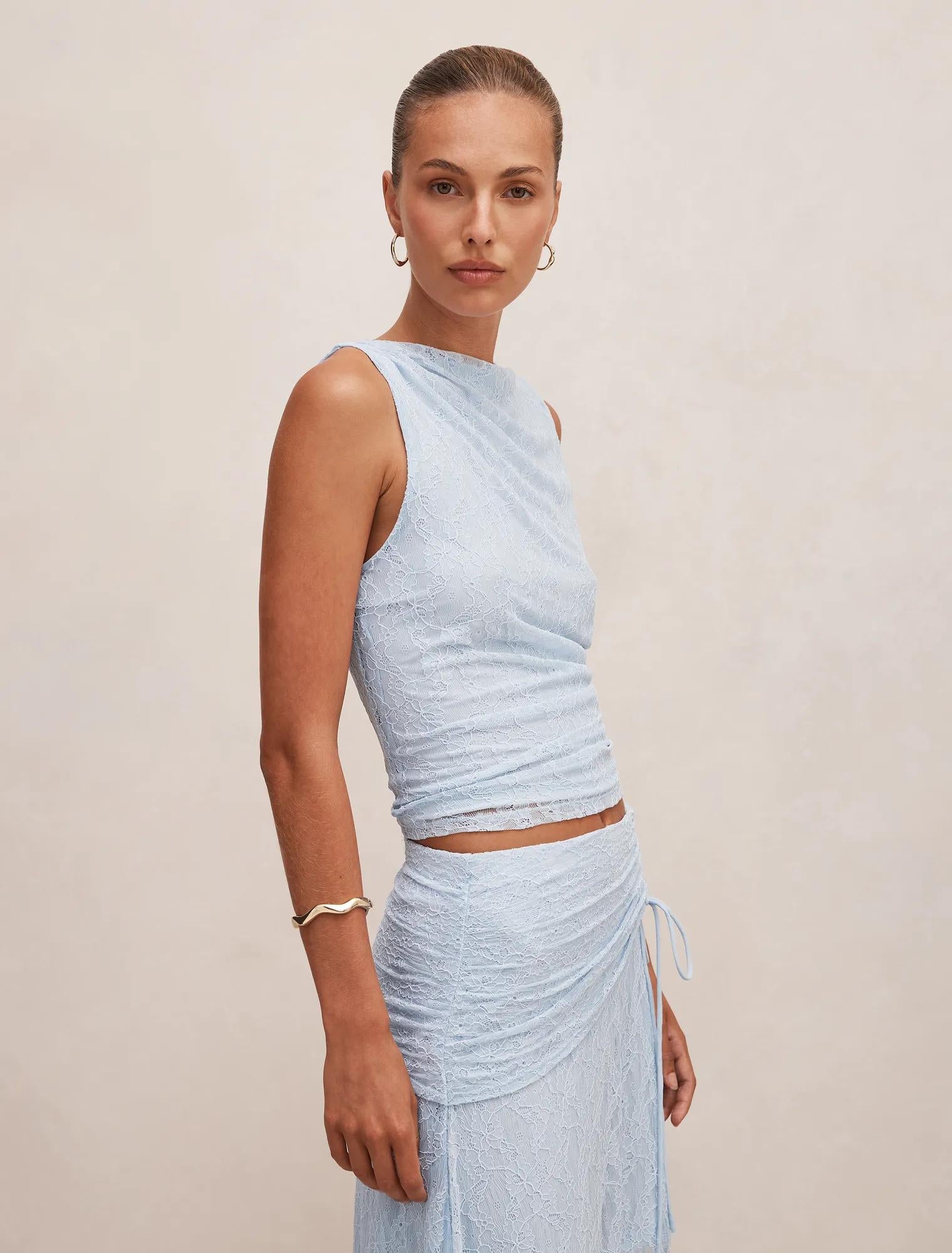 Tahlia Textured Lace Tank Soft Blue Co-ord