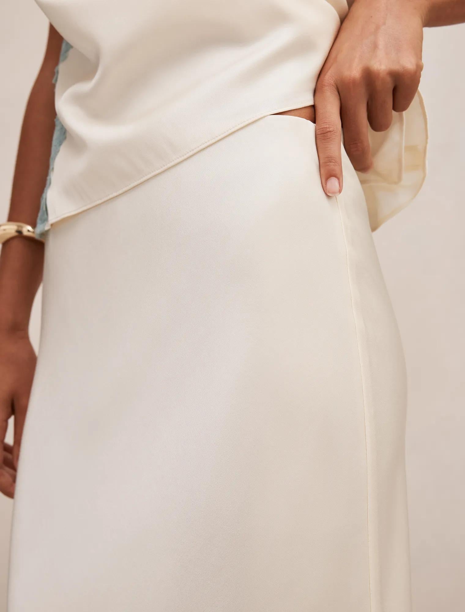 Adele Lace Trim Midi Skirt Champagne/Blue Co-ord