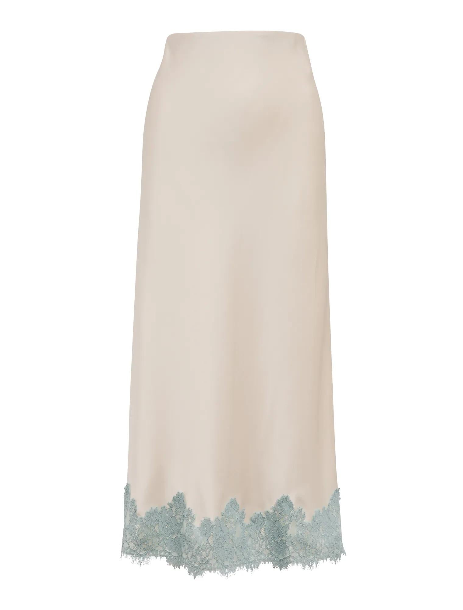 Adele Lace Trim Midi Skirt Champagne/Blue Co-ord_mannequin