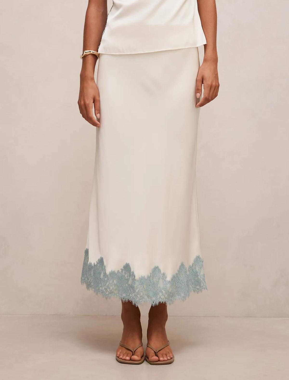 Adele Lace Trim Midi Skirt Champagne/Blue Co-ord