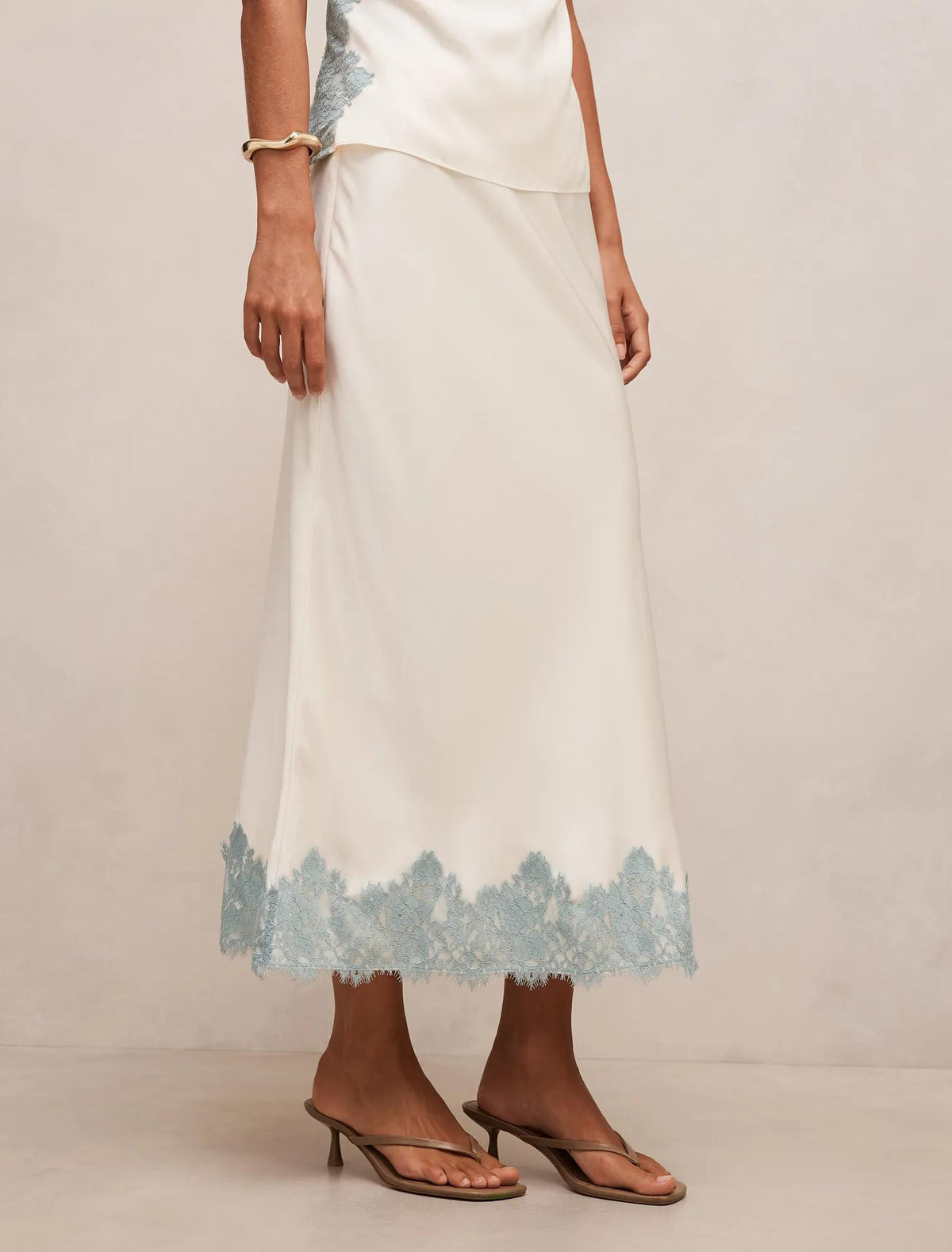 Adele Lace Trim Midi Skirt Champagne/Blue Co-ord