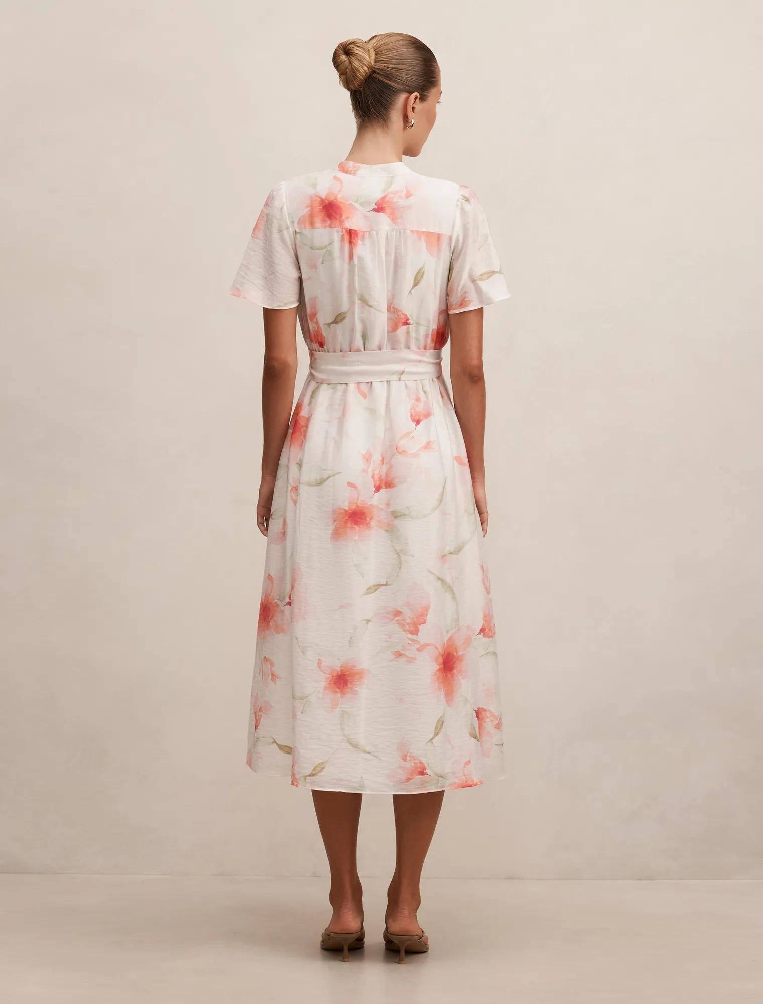 Dahlia Button Tie Midi Dress Arbella Floral