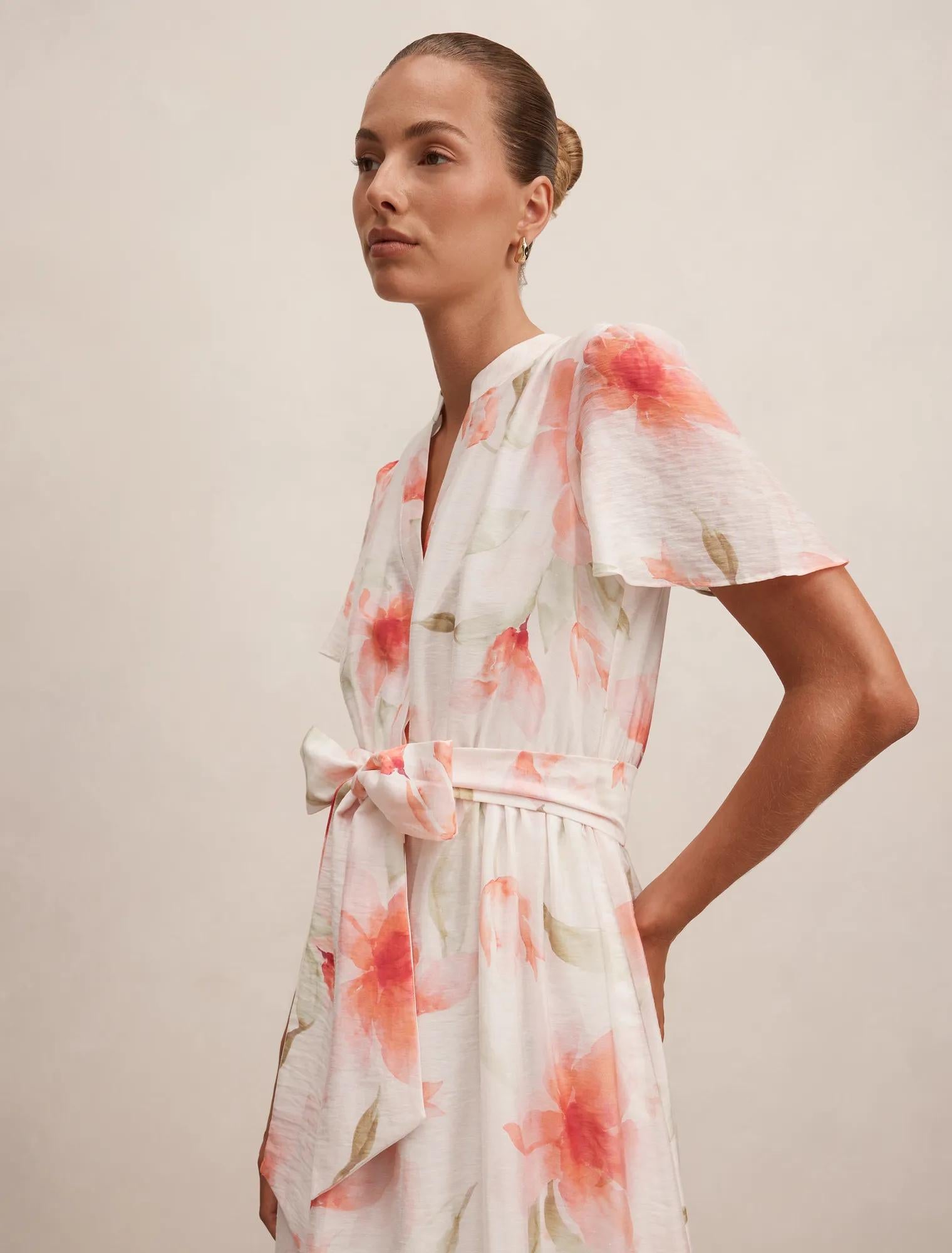 Dahlia Button Tie Midi Dress Arbella Floral