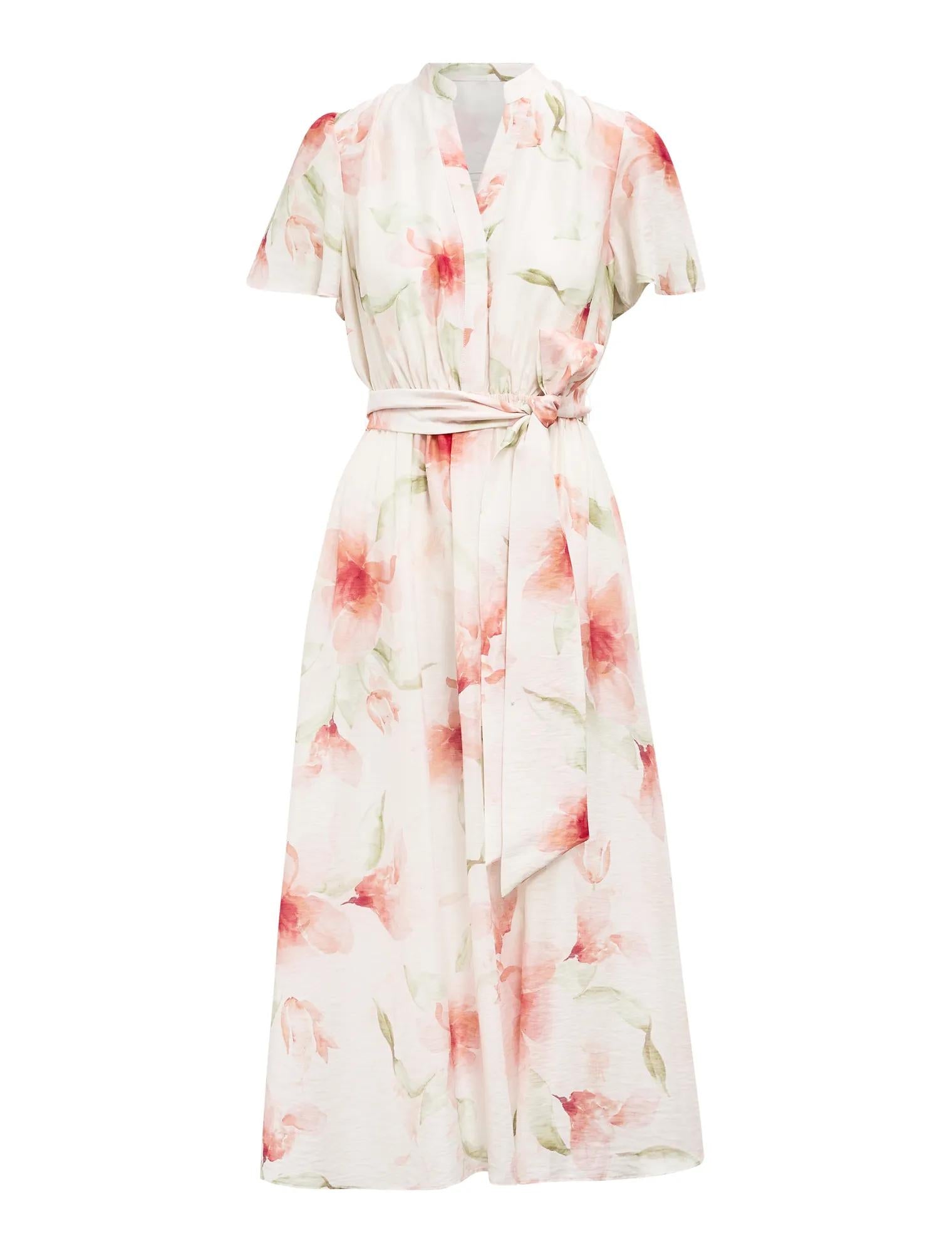 Dahlia Button Tie Midi Dress Arbella Floral_mannequin