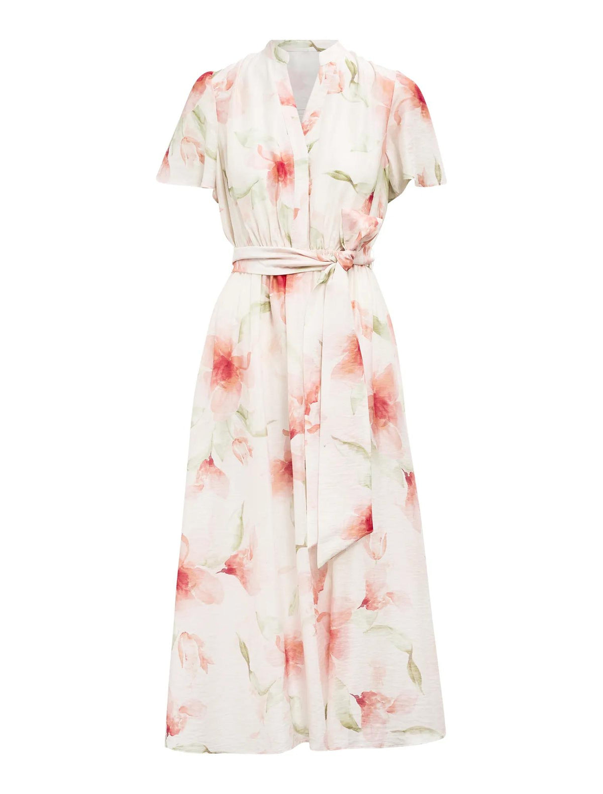 Dahlia Button Tie Midi Dress Arbella Floral_mannequin