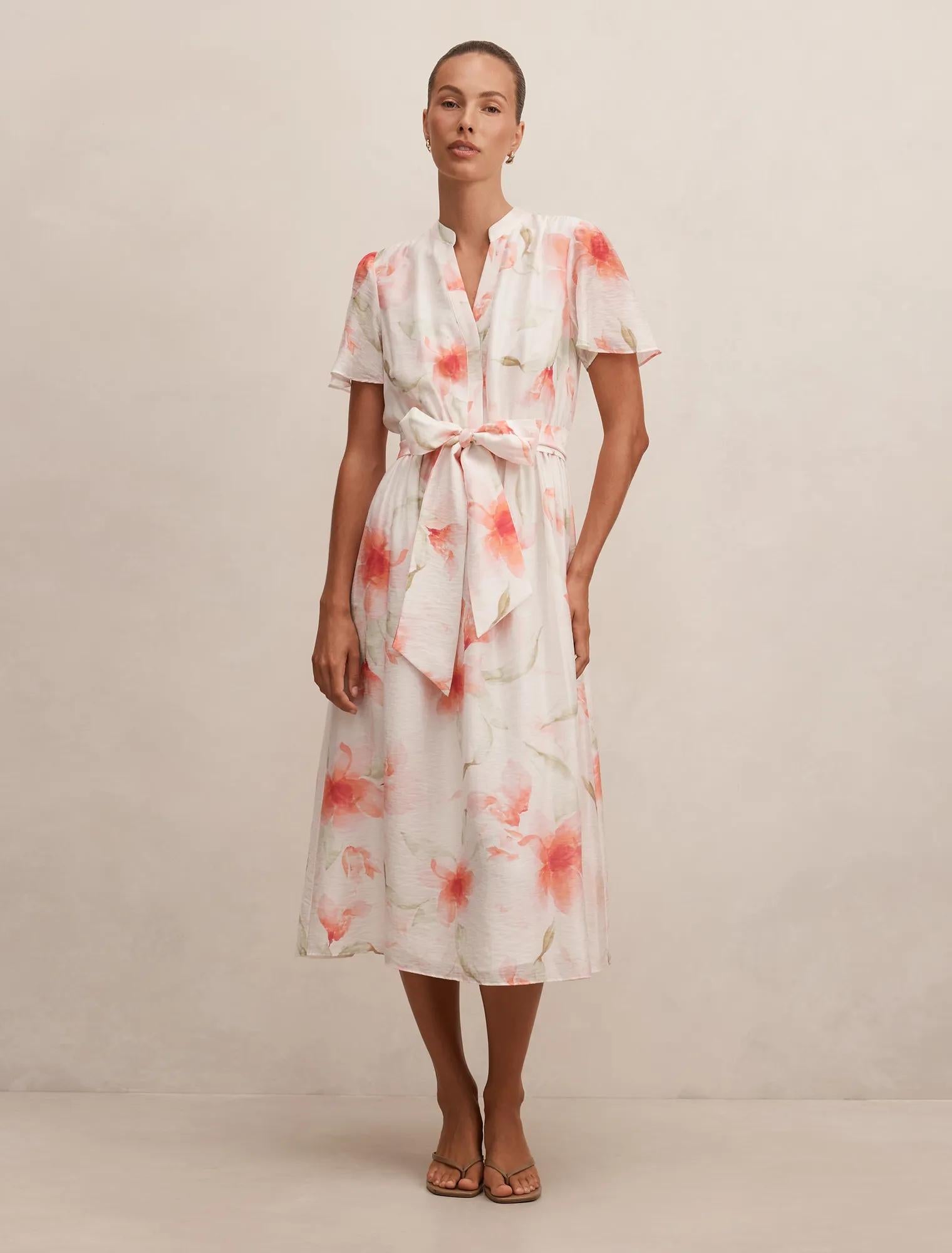 Dahlia Button Tie Midi Dress Arbella Floral