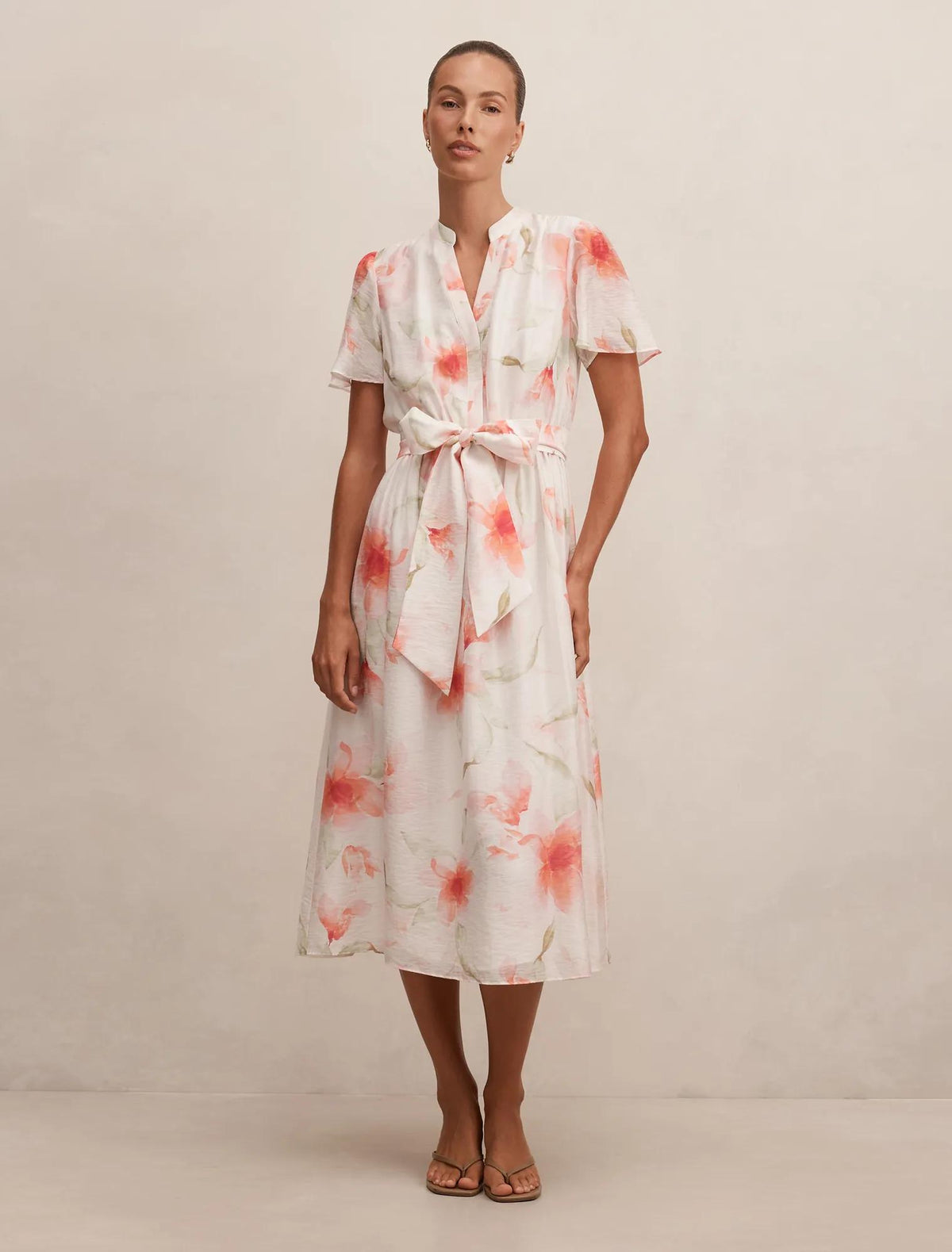 Dahlia Button Tie Midi Dress Arbella Floral