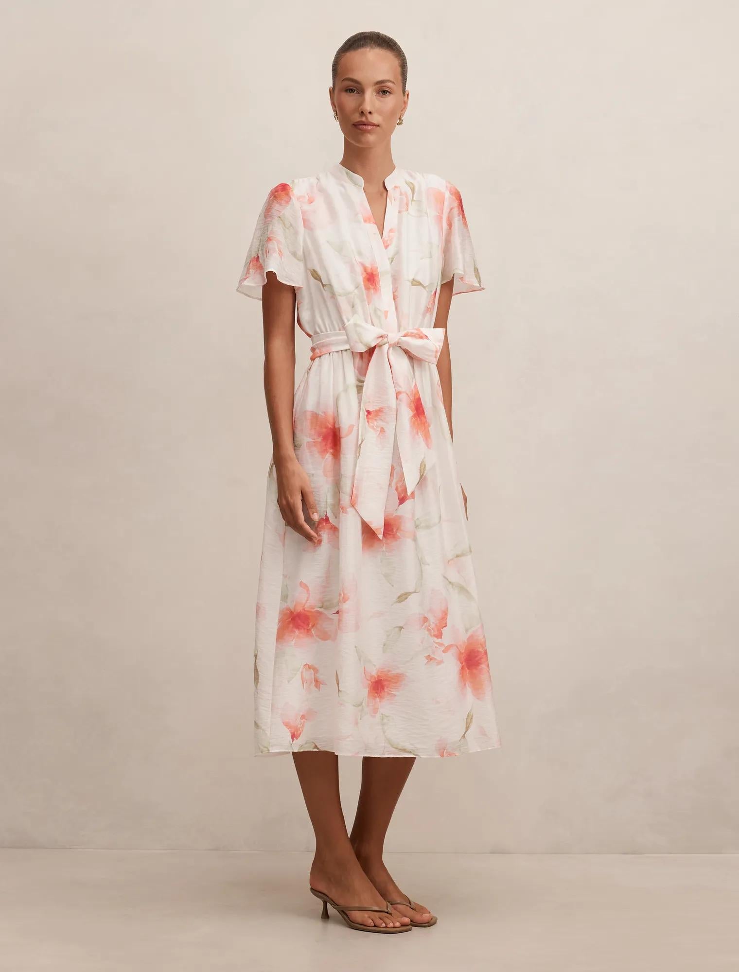 Dahlia Button Tie Midi Dress Arbella Floral