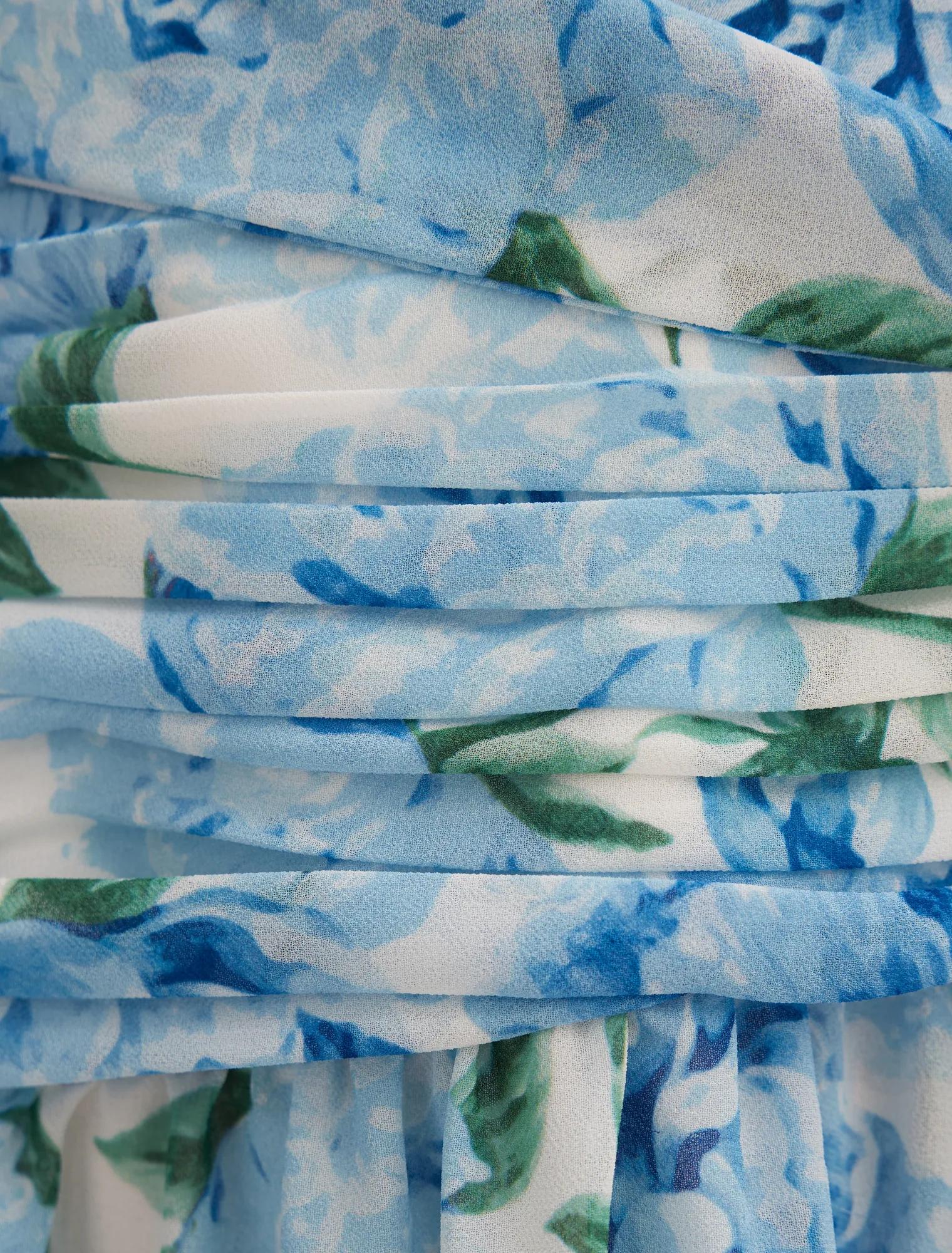 Connie Petite Ruched Asym Maxi Blue Loft Floral