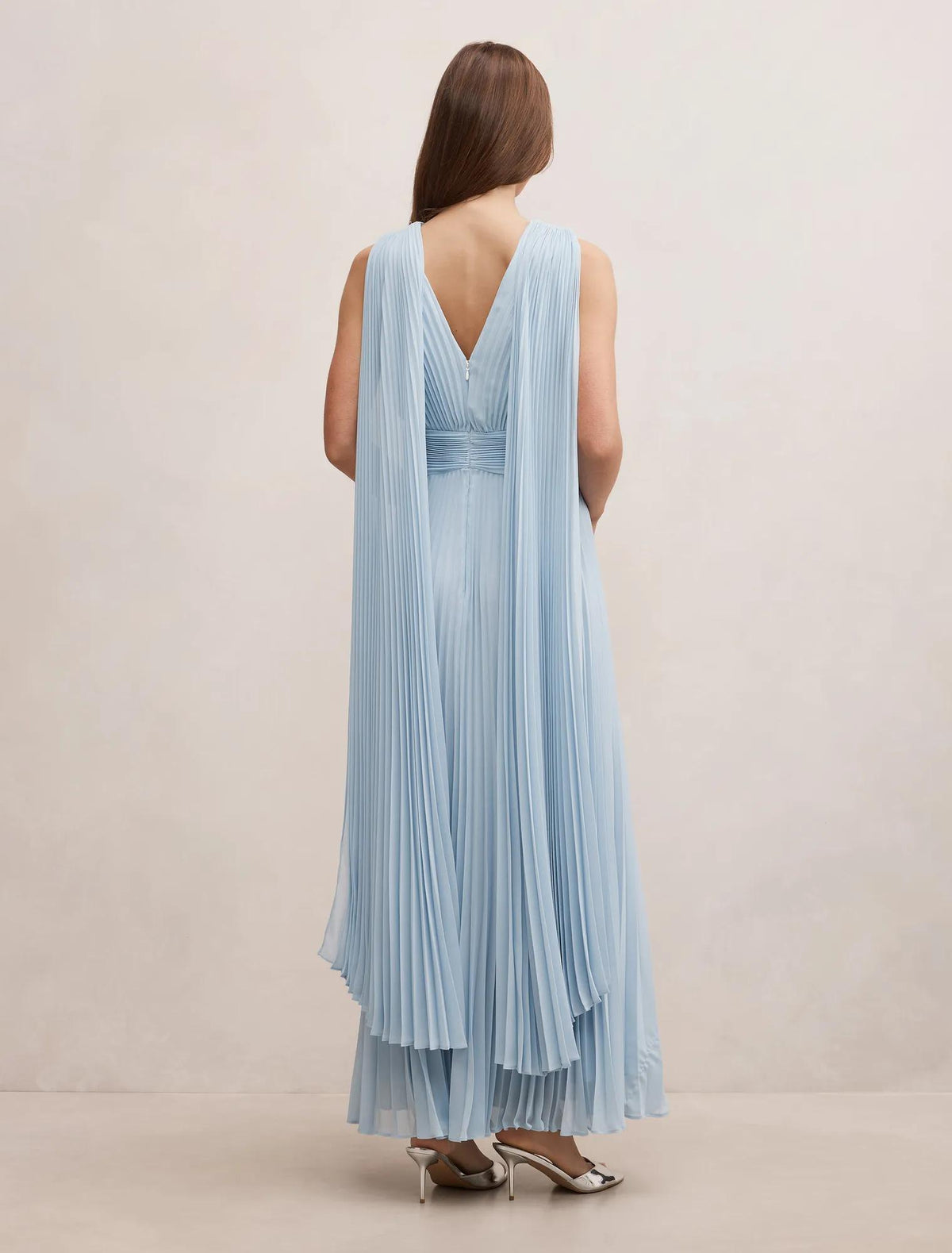 Leia Pleated Cape Maxi Dress Soft Blue
