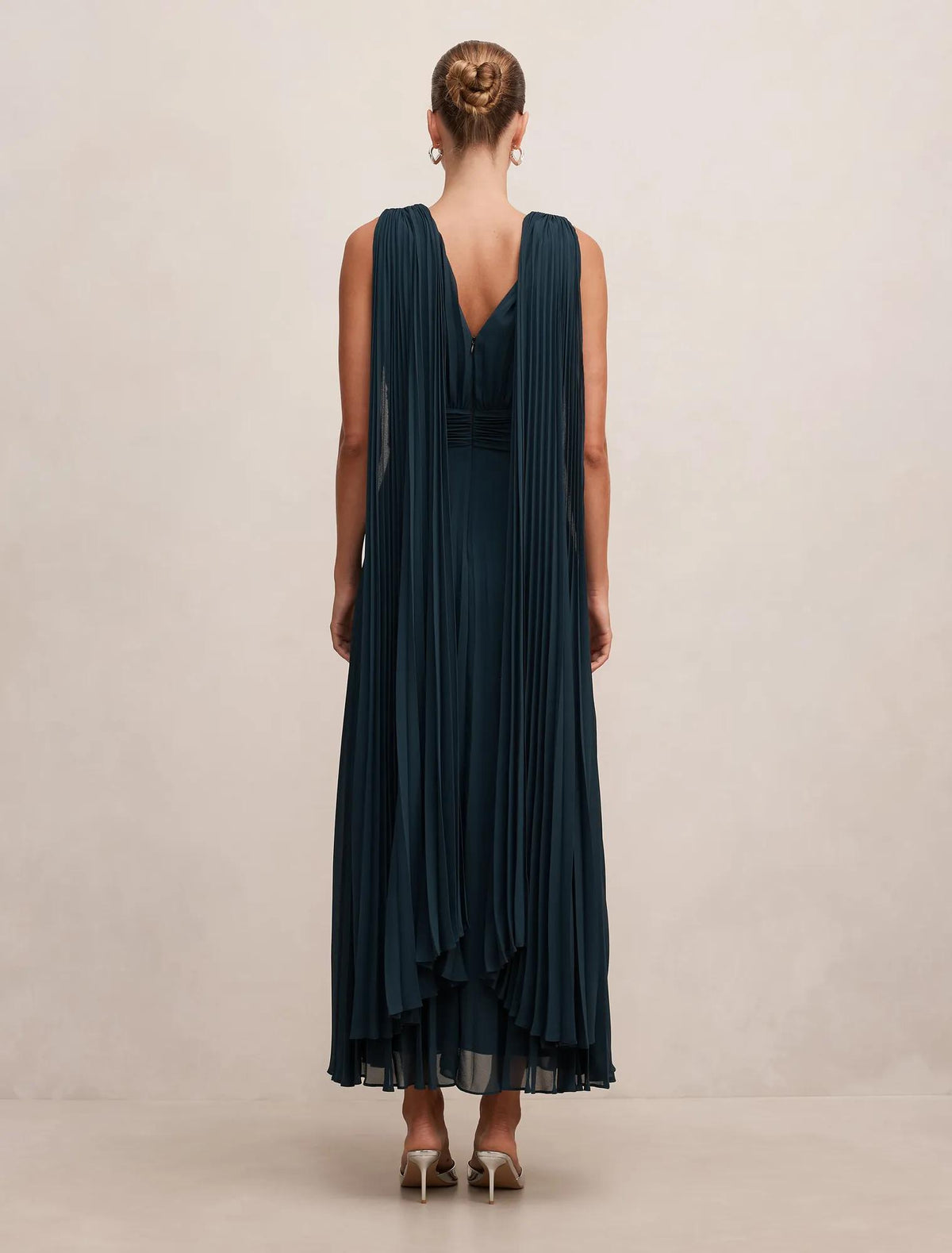 Leia Pleated Cape Maxi Dress Crystal Teal