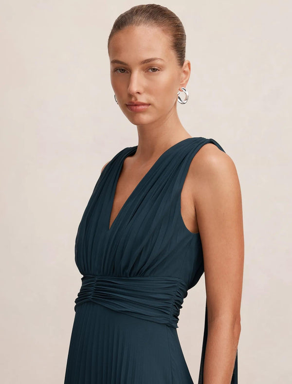 Leia Pleated Cape Maxi Dress Crystal Teal